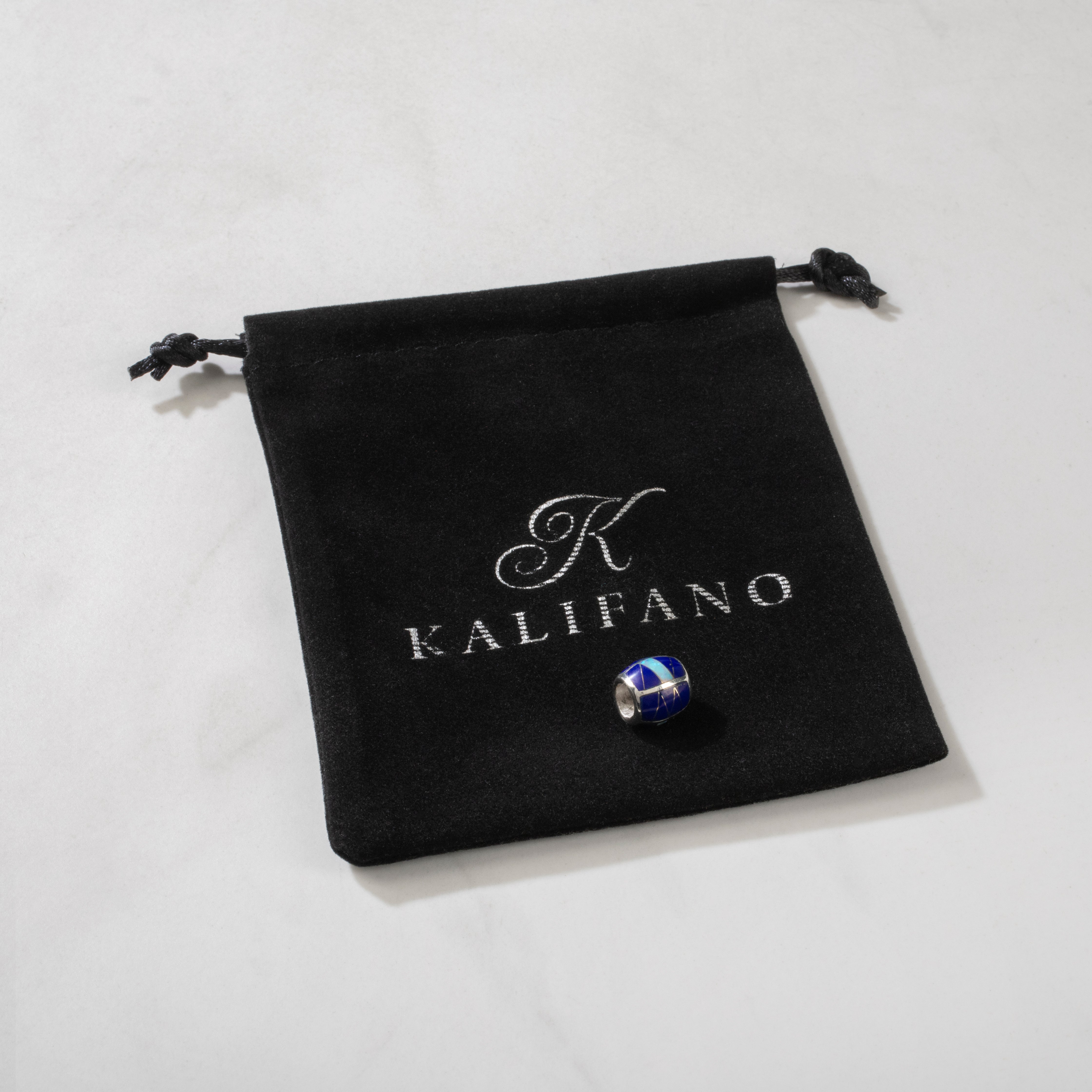Kalifano Southwest Silver Jewelry Lapis Bead 925 Sterling Silver Pendant USA Handmade with Opal Accent NMN.0570.LP