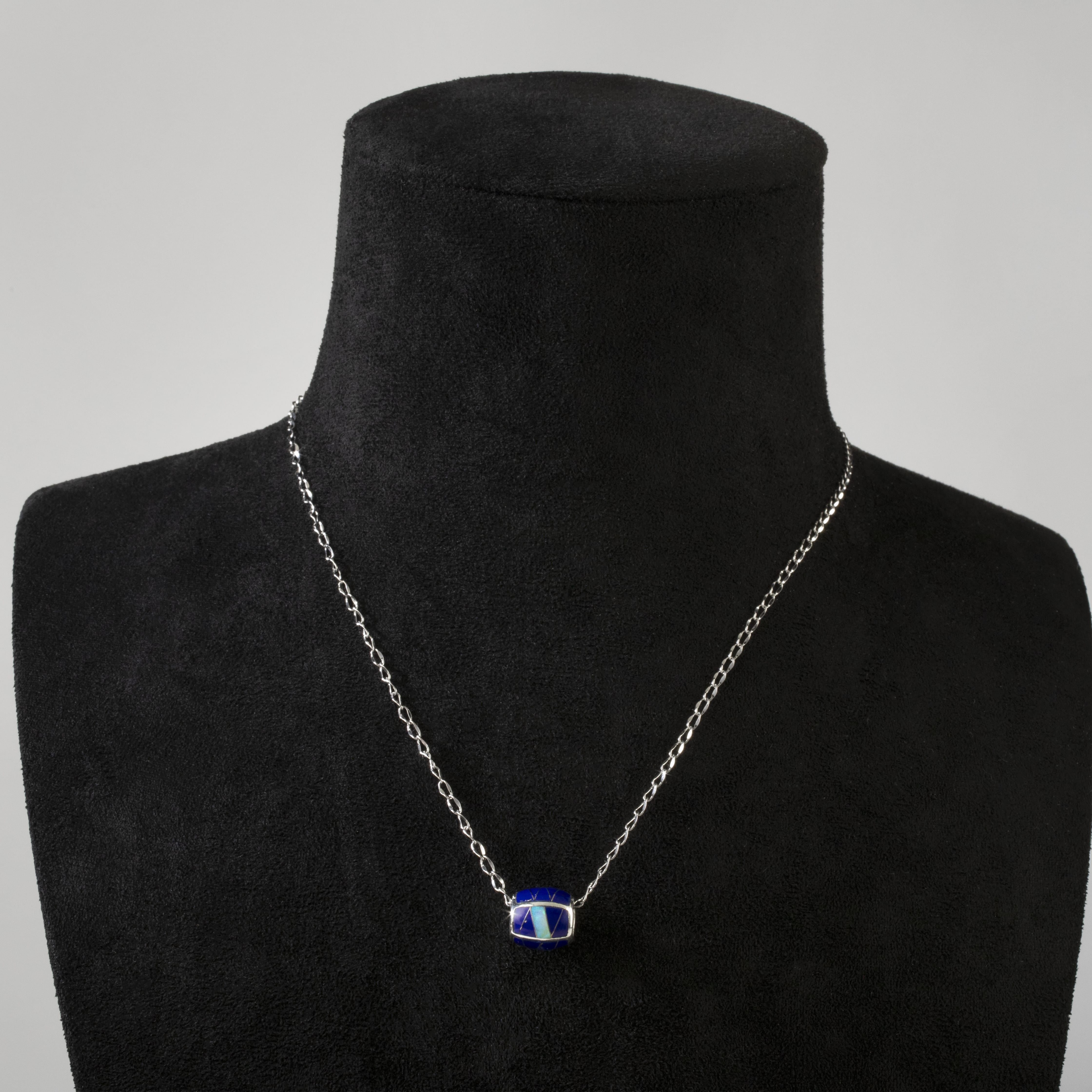 Kalifano Southwest Silver Jewelry Lapis Bead 925 Sterling Silver Pendant USA Handmade with Opal Accent NMN.0570.LP