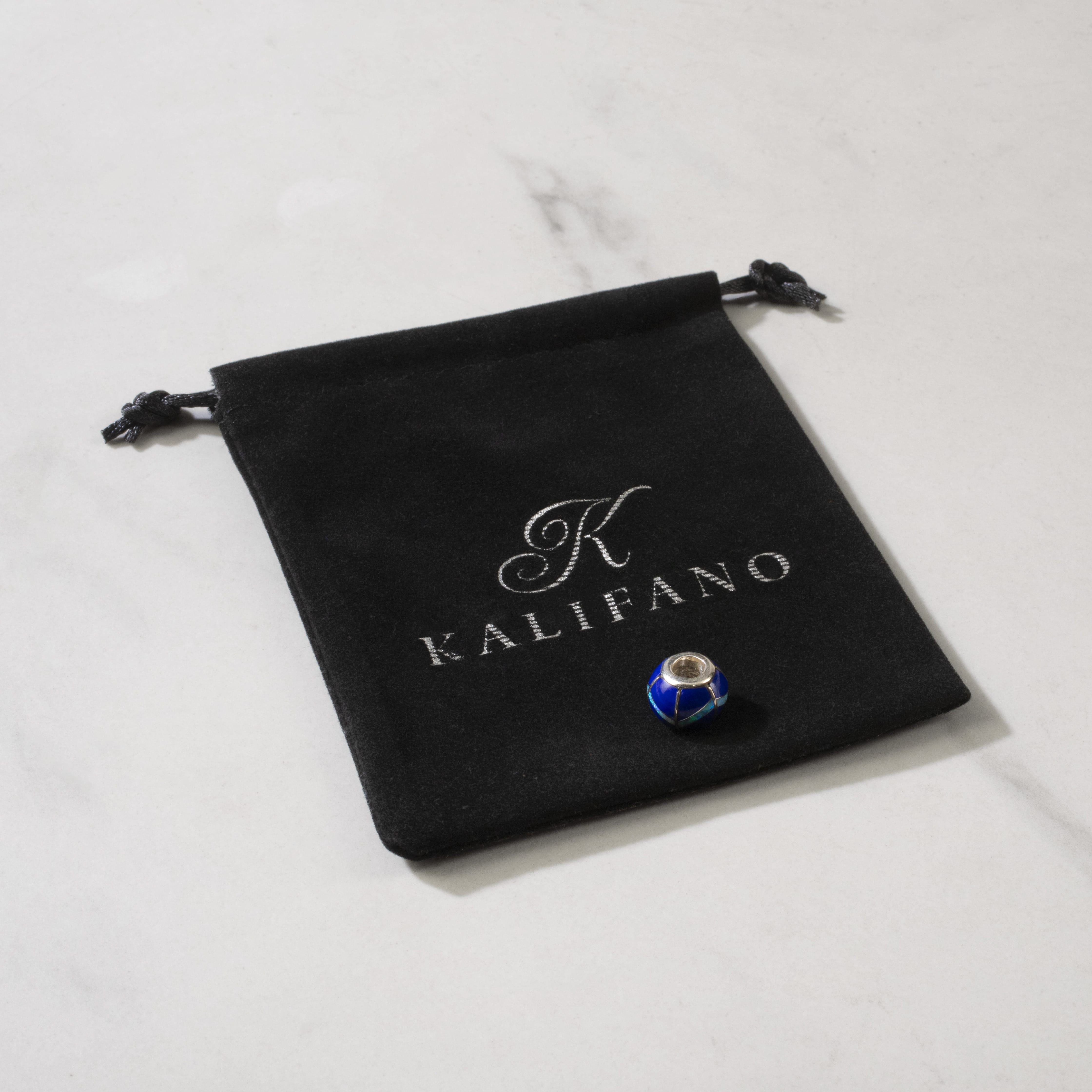 Kalifano Southwest Silver Jewelry Lapis Bead 925 Sterling Silver Pendant USA Handmade with Opal Accent NMN.2136.LP