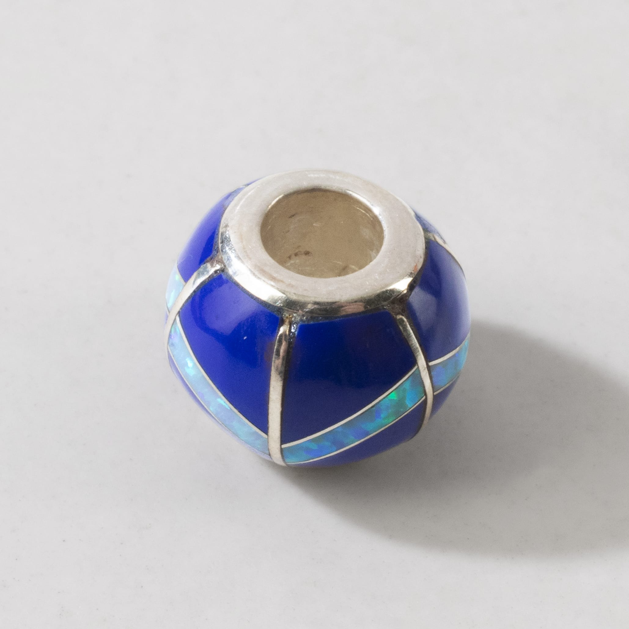 Kalifano Southwest Silver Jewelry Lapis Bead 925 Sterling Silver Pendant USA Handmade with Opal Accent NMN.2136.LP