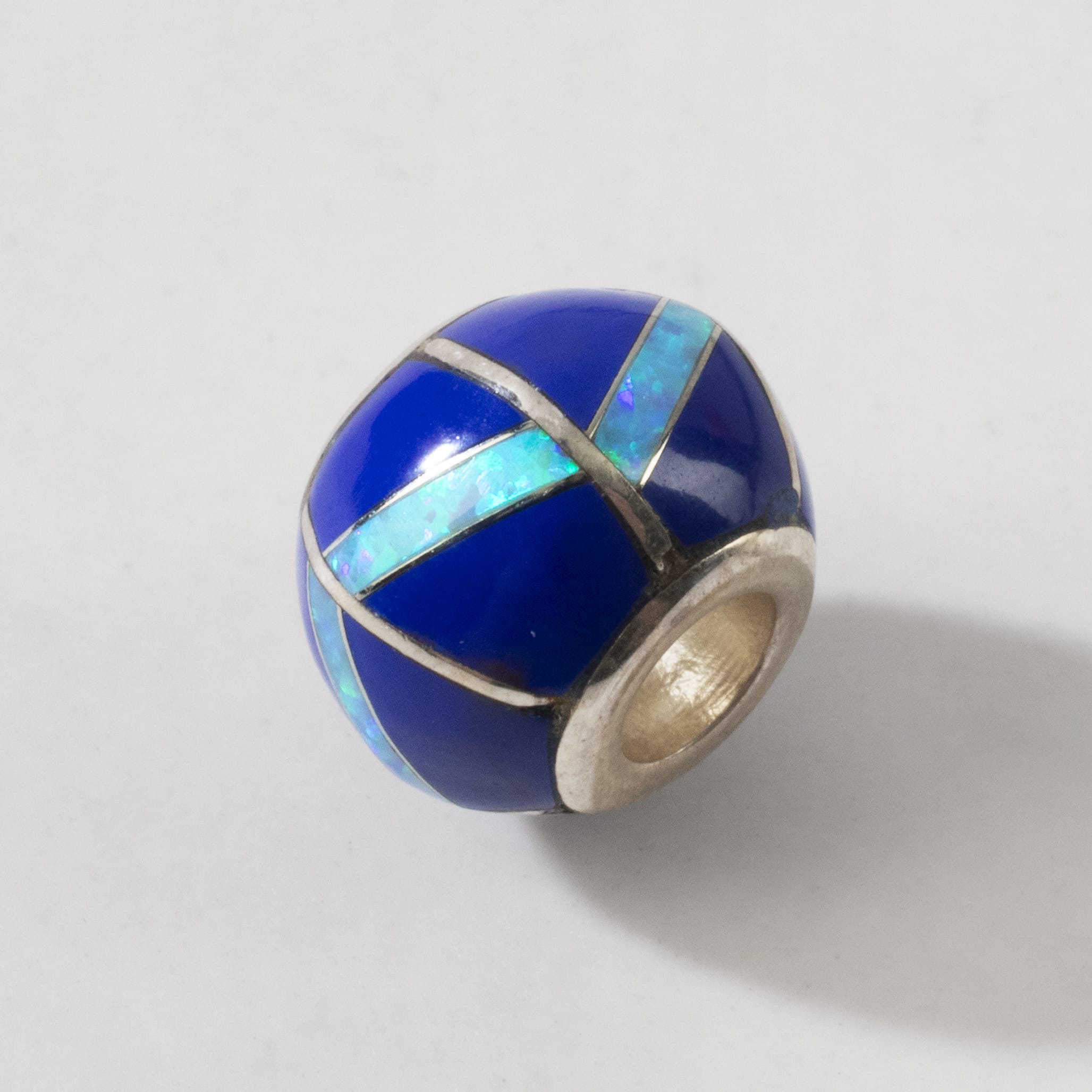 Kalifano Southwest Silver Jewelry Lapis Bead 925 Sterling Silver Pendant USA Handmade with Opal Accent NMN.2136.LP