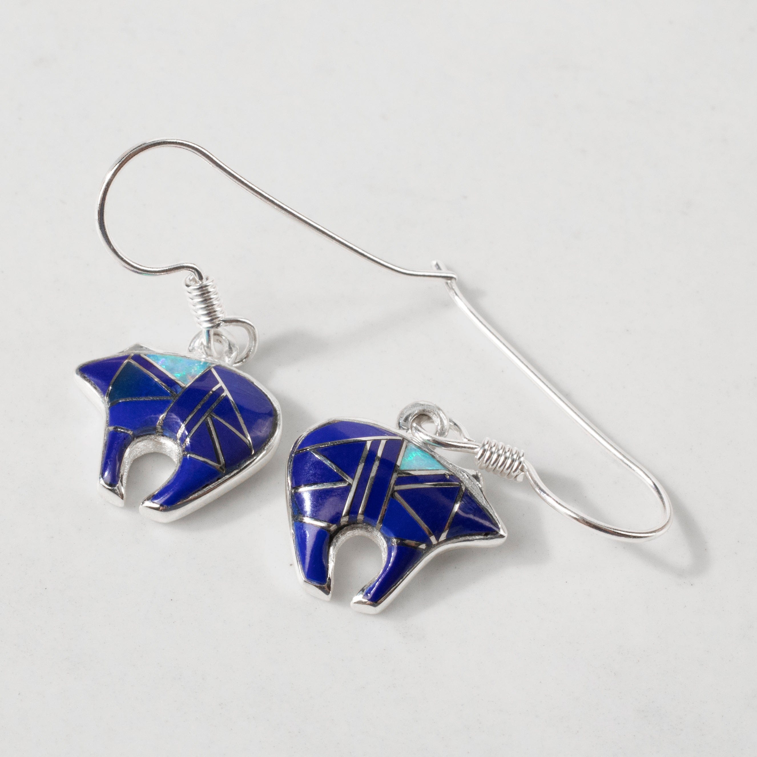 Kalifano Southwest Silver Jewelry Lapis Bear 925 Sterling Silver USA Handmade Earring with French Hook NME.2116.LP