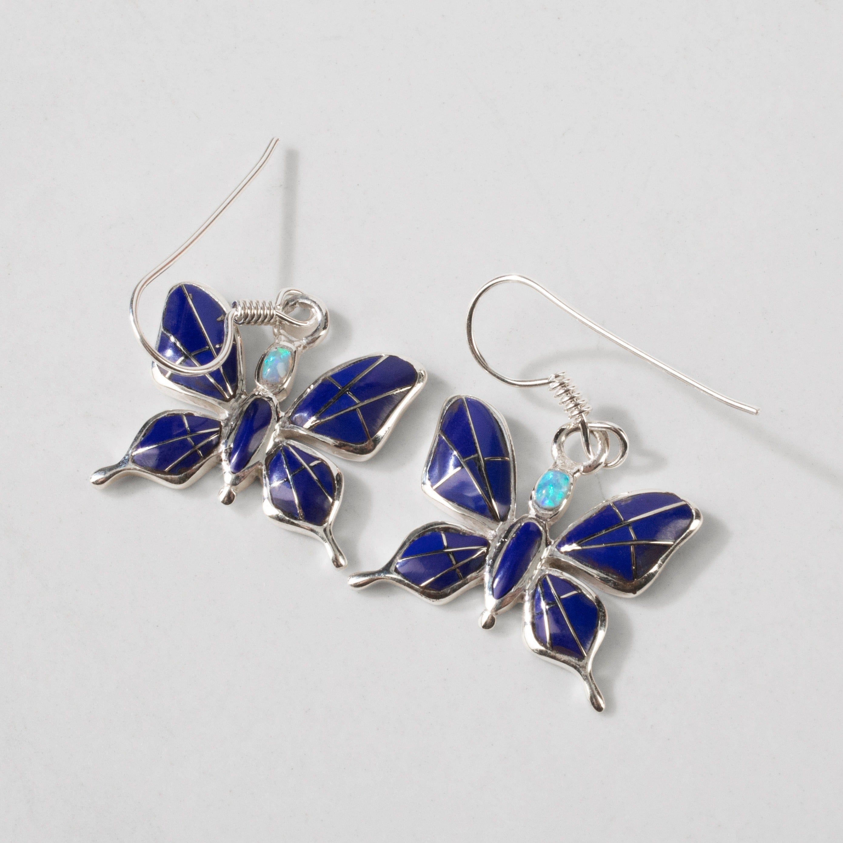 Kalifano Southwest Silver Jewelry Lapis Butterfly 925 Sterling Silver USA Handmade Earring with French Hook NME.0889.LP