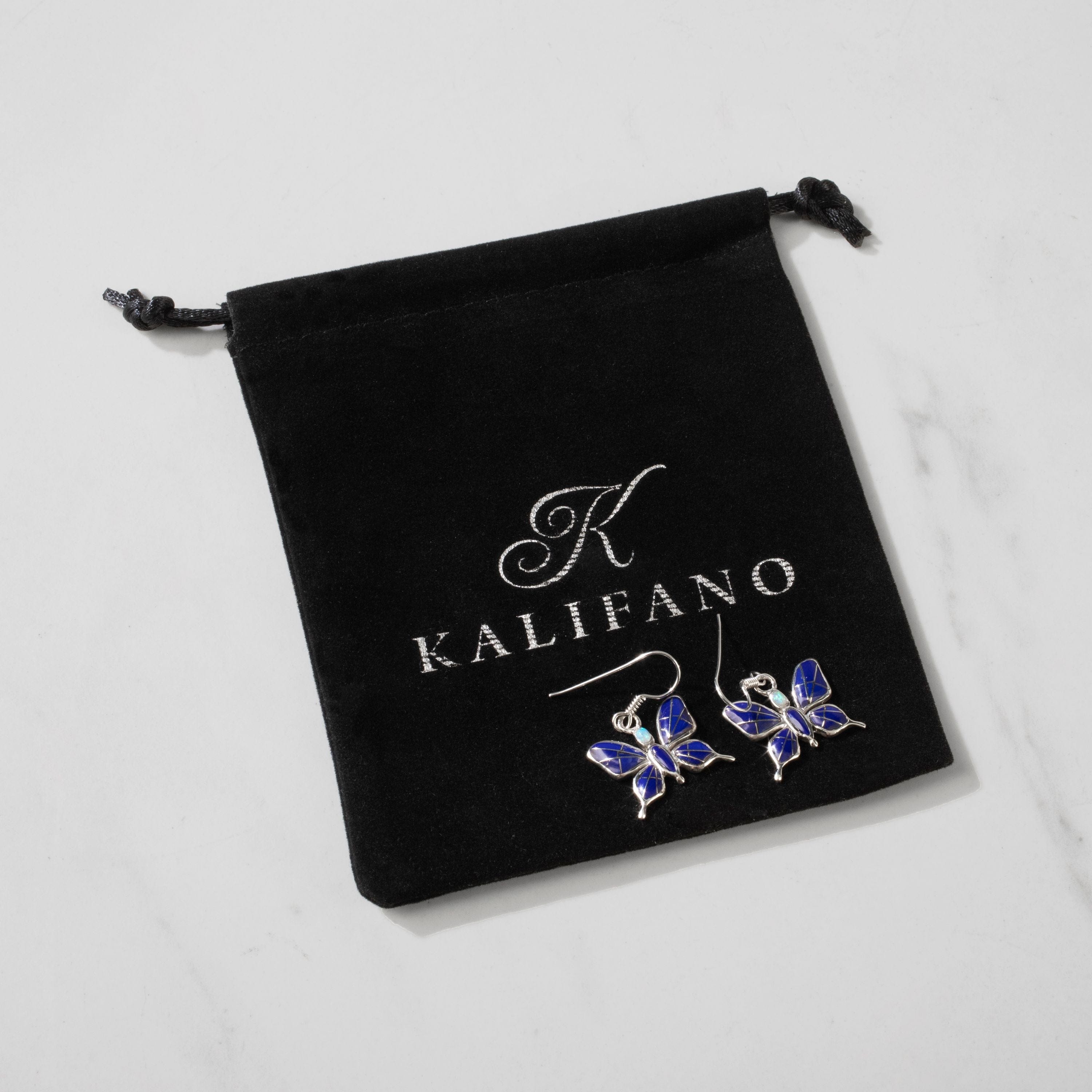Kalifano Southwest Silver Jewelry Lapis Butterfly 925 Sterling Silver USA Handmade Earring with French Hook NME.0889.LP