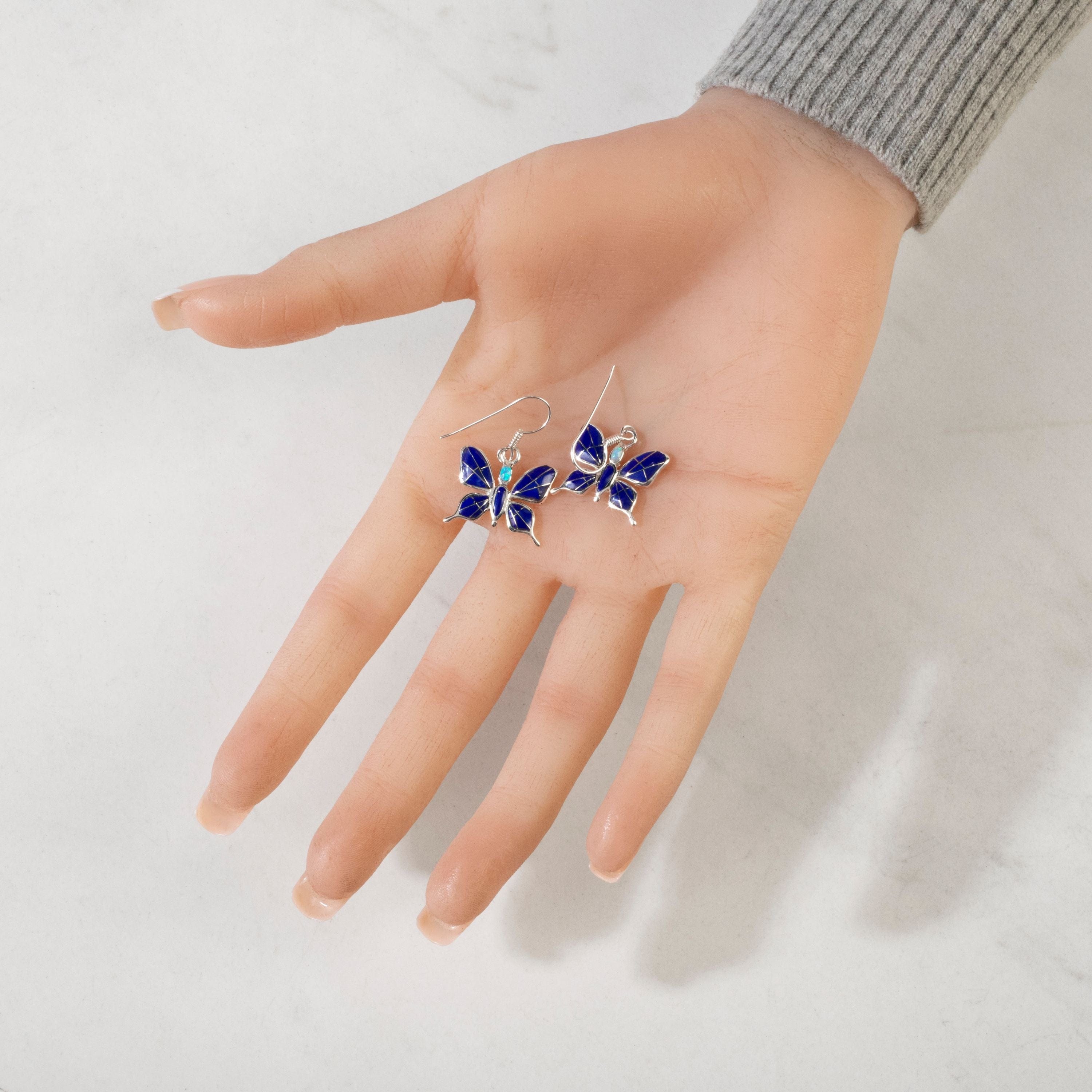 Kalifano Southwest Silver Jewelry Lapis Butterfly 925 Sterling Silver USA Handmade Earring with French Hook NME.0889.LP