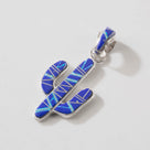 Lapis Cactus 925 Sterling Silver Pendant USA Handmade with Aqua Opal Accent