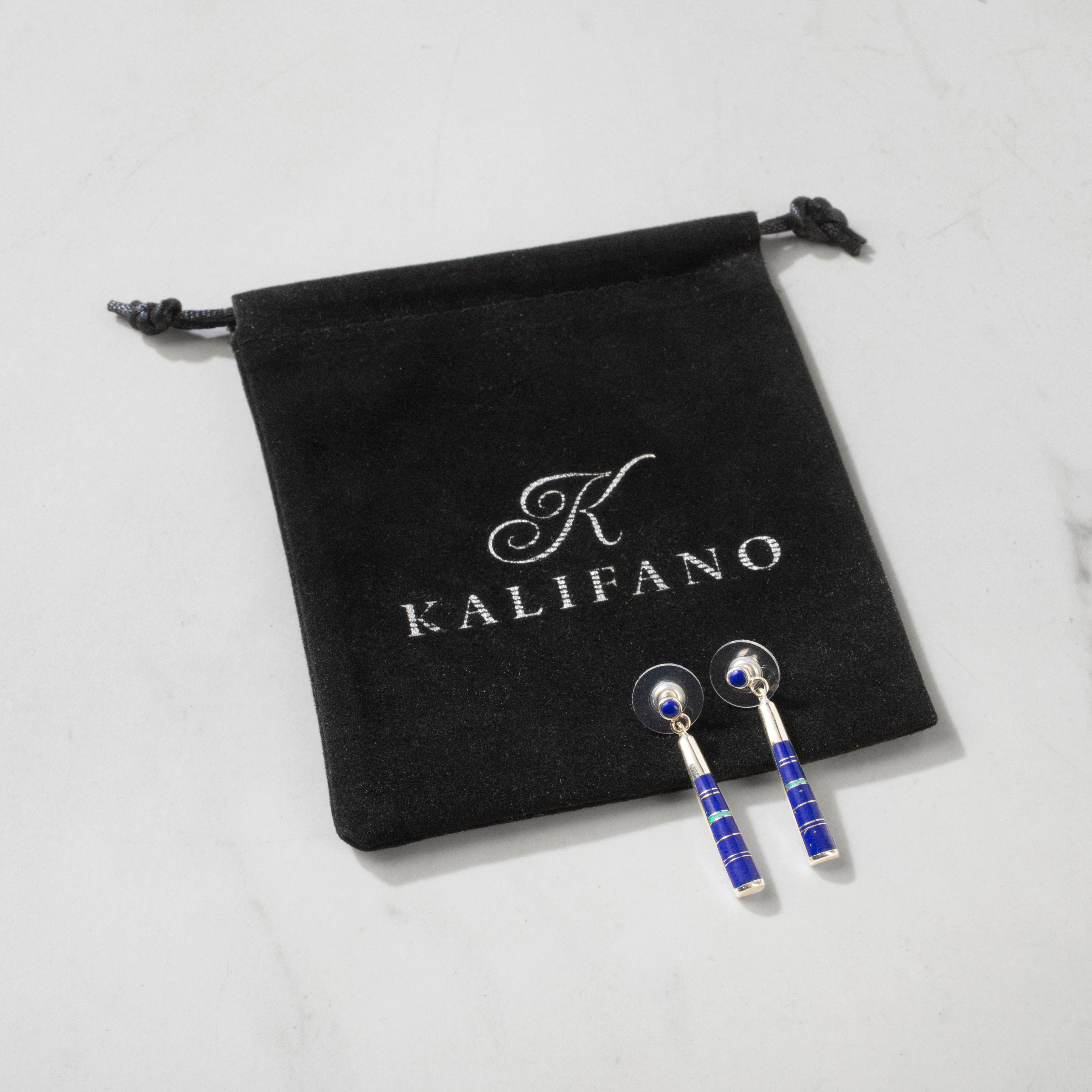 Kalifano Southwest Silver Jewelry Lapis Dangle 925 Sterling Silver USA Handmade Earring with Stud Backing NME.0615.LP