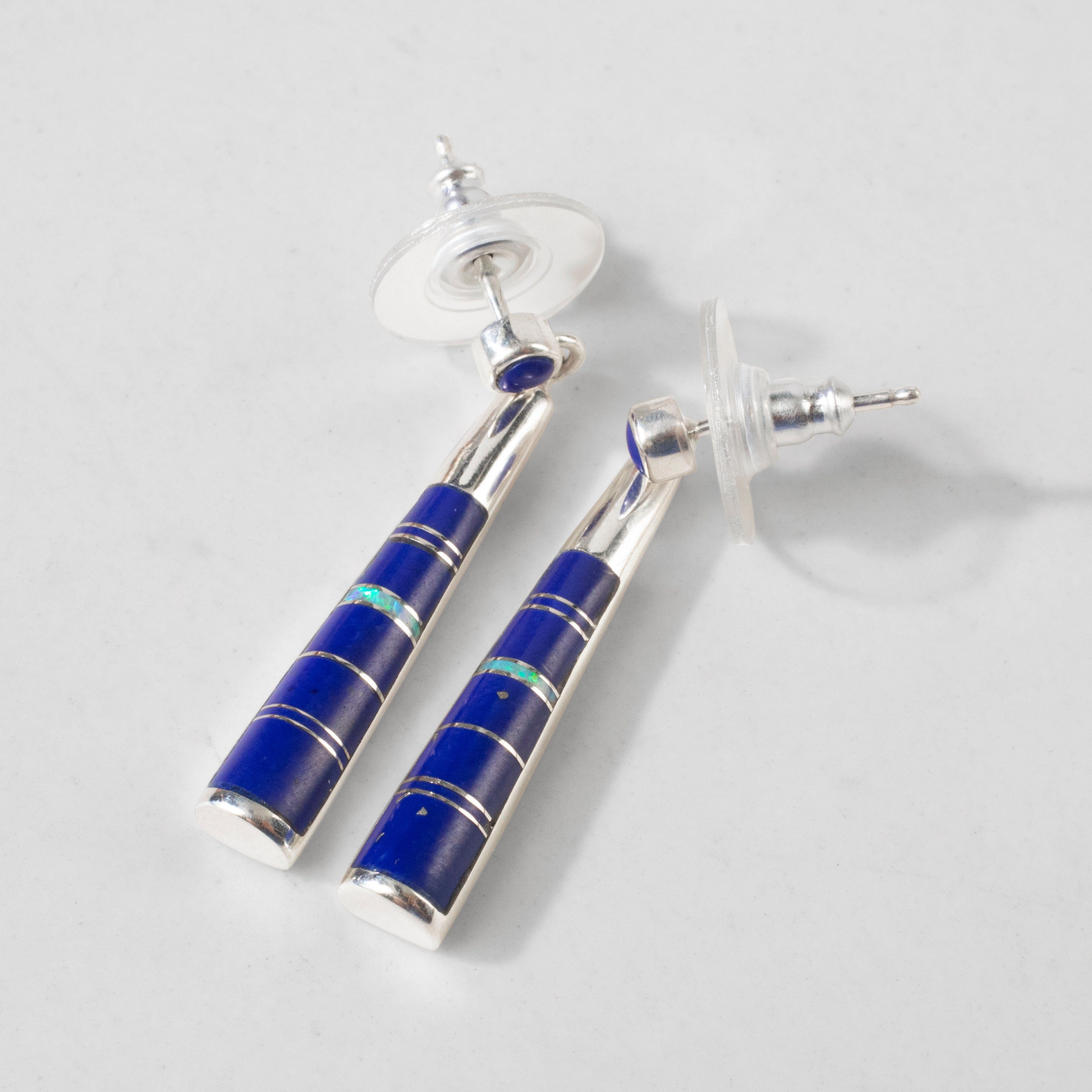 Kalifano Southwest Silver Jewelry Lapis Dangle 925 Sterling Silver USA Handmade Earring with Stud Backing NME.0615.LP
