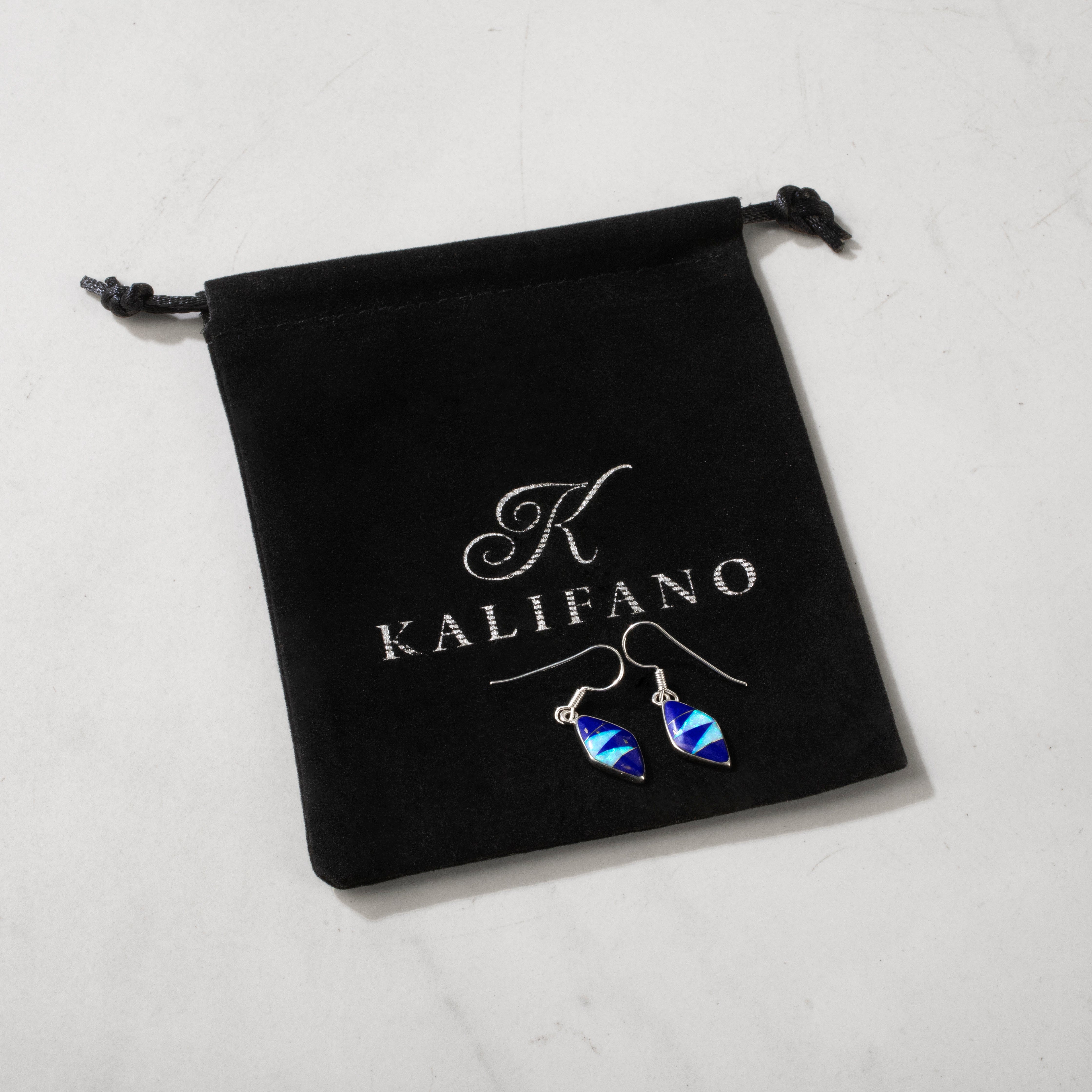 Kalifano Southwest Silver Jewelry Lapis Diamond 925 Sterling Silver USA Handmade Earring with French Hook NME.2075.LP