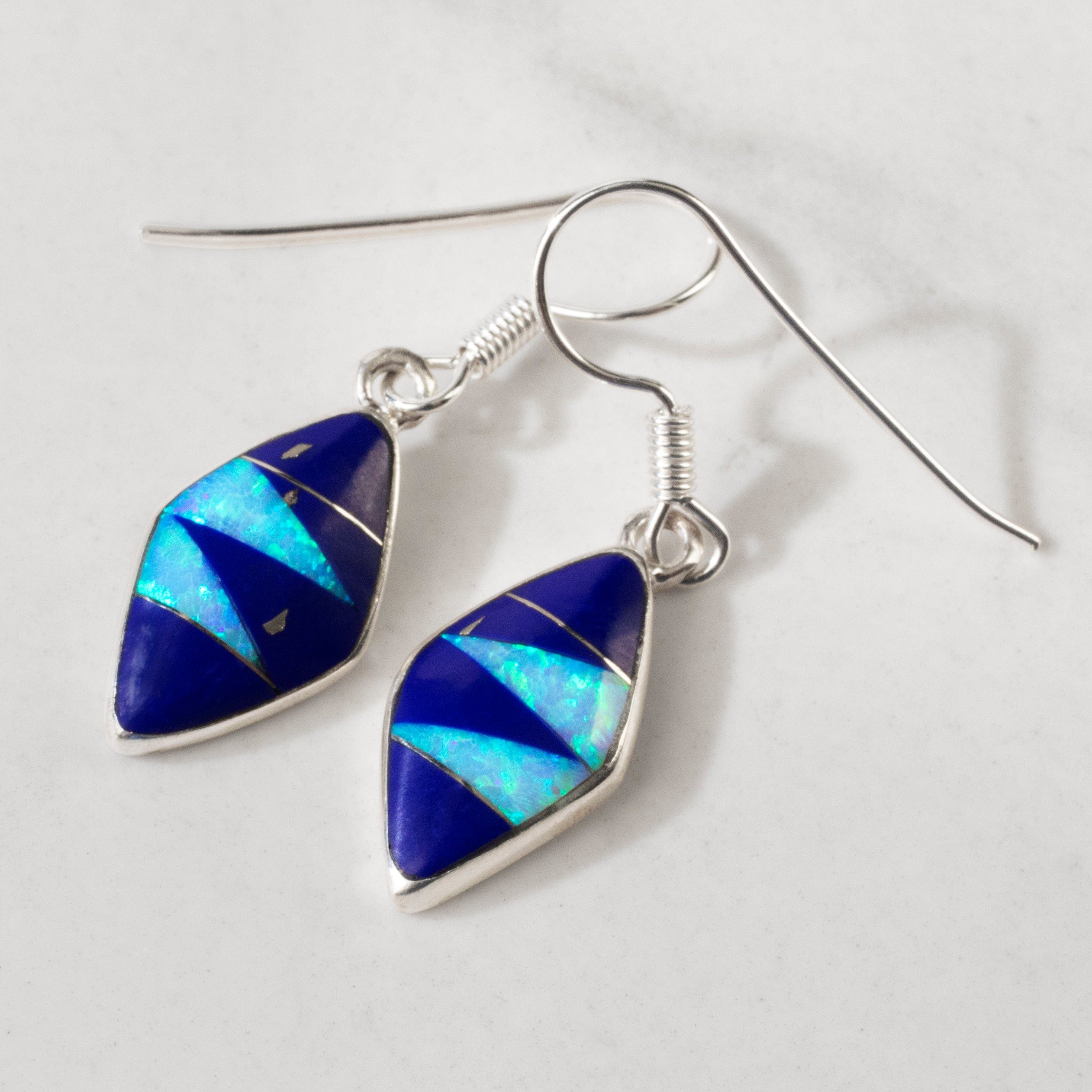 Kalifano Southwest Silver Jewelry Lapis Diamond 925 Sterling Silver USA Handmade Earring with French Hook NME.2075.LP