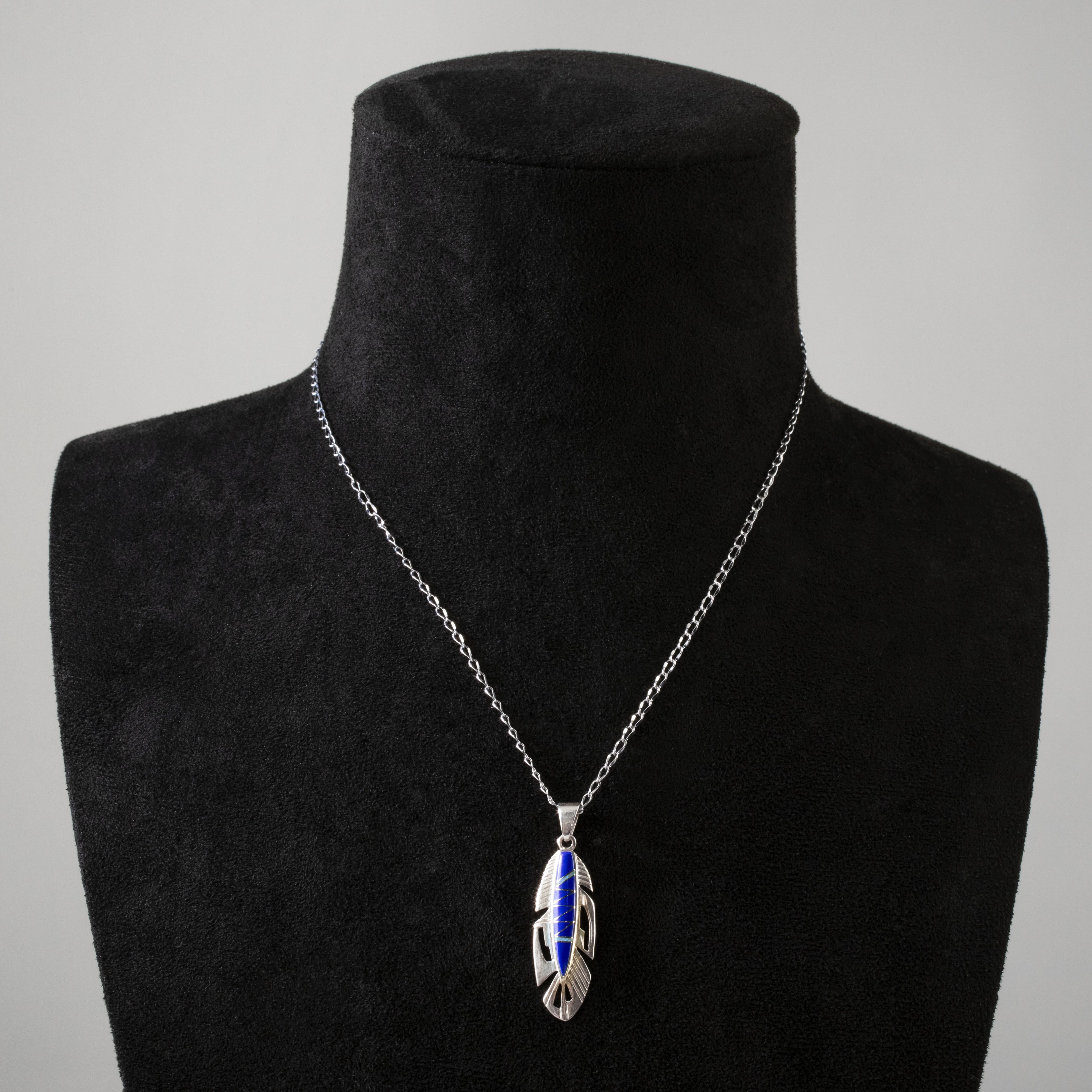 Kalifano Southwest Silver Jewelry Lapis Feather 925 Sterling Silver Pendant USA Handmade with Opal Accent NMN.2113.LP