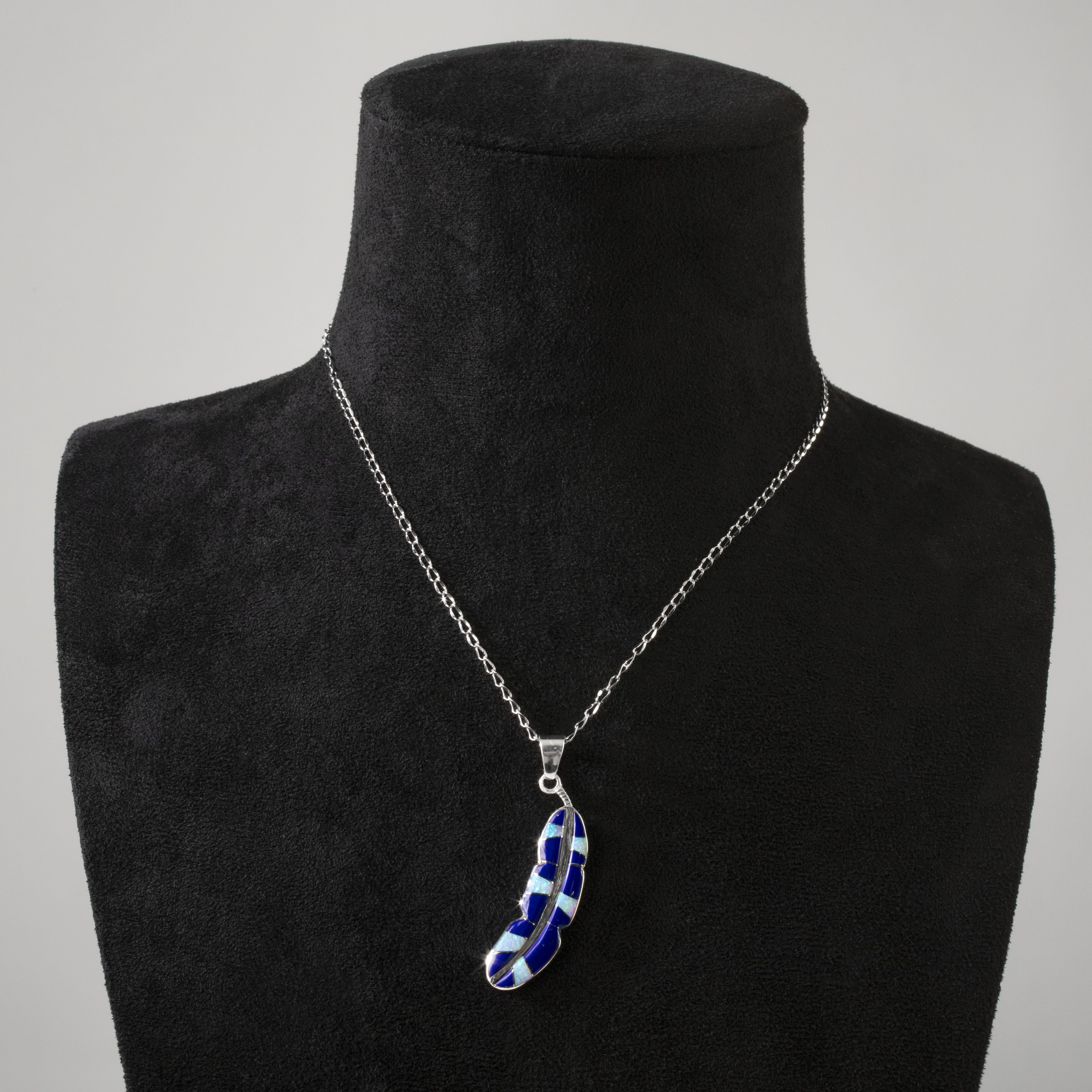 Kalifano Southwest Silver Jewelry Lapis Feather 925 Sterling Silver Pendant USA Handmade with Opal Accent NMN.2312.LP