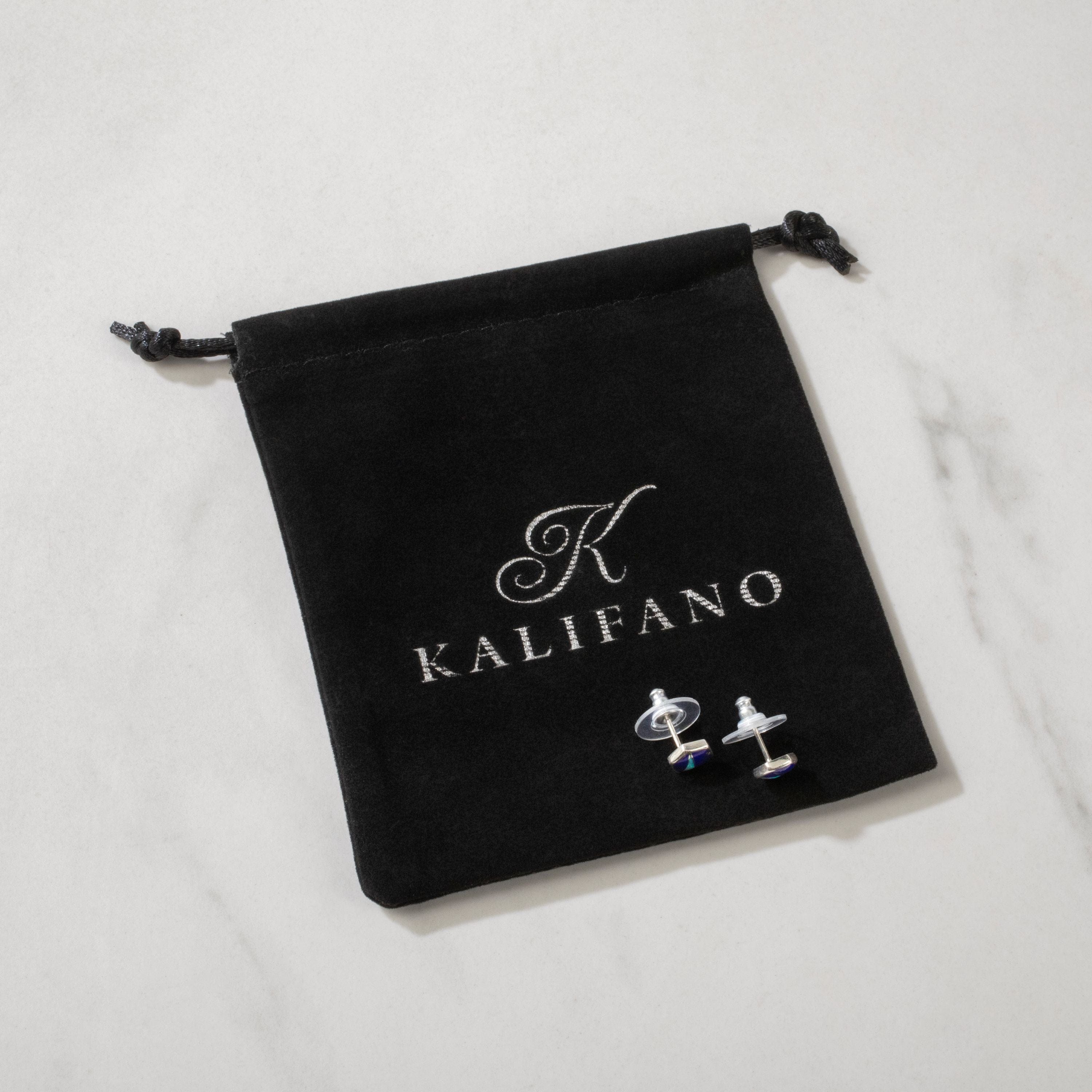 Kalifano Southwest Silver Jewelry Lapis Hexagon 925 Sterling Silver USA Handmade Earrings with Stud Backing NME.2265.LP