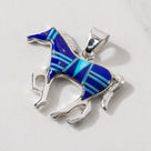 Lapis Horse 925 Sterling Silver Pendant USA Handmade with Opal Accent