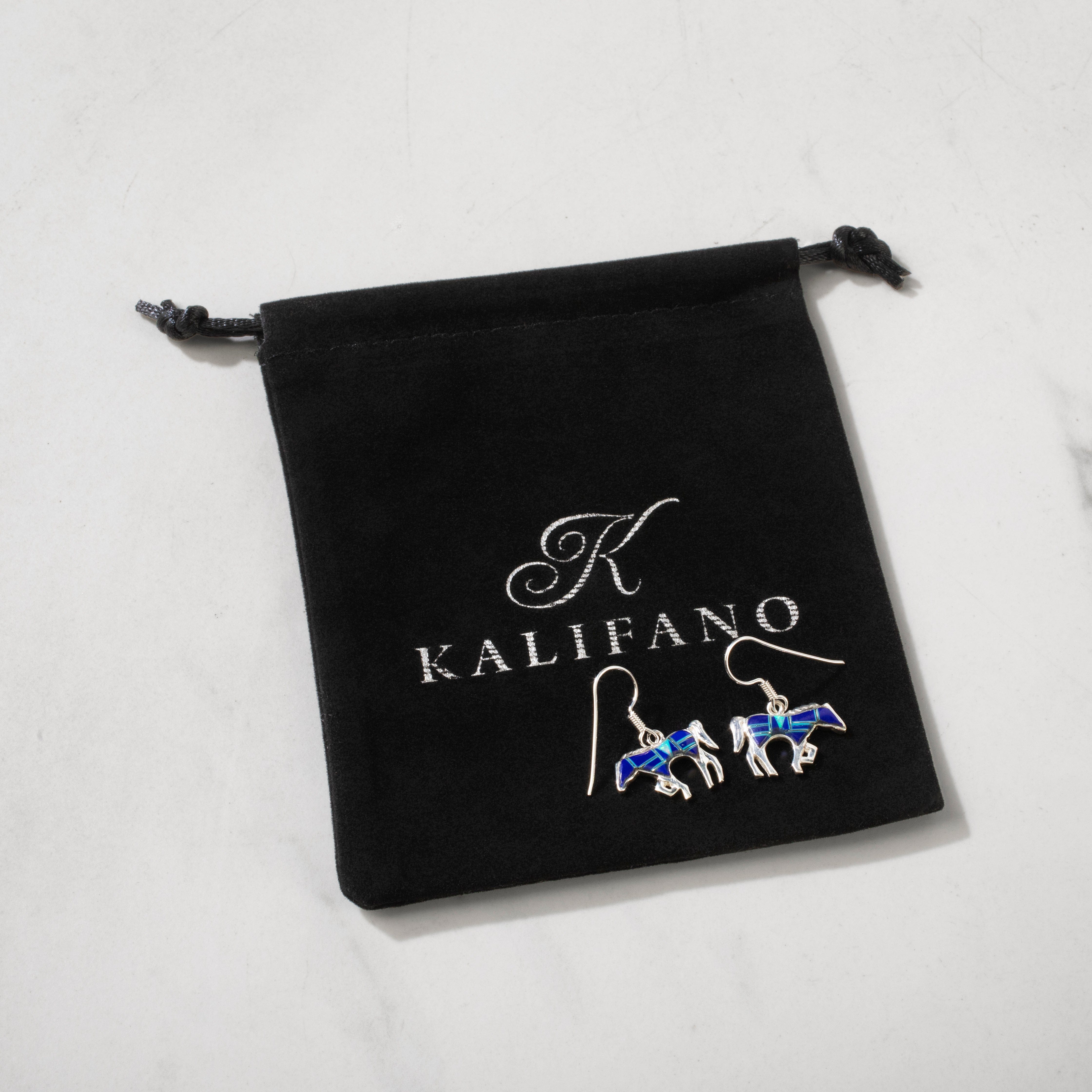 Kalifano Southwest Silver Jewelry Lapis Horse USA Handmade 925 Sterling Silver Earrings with French Hook NME.1089.LP