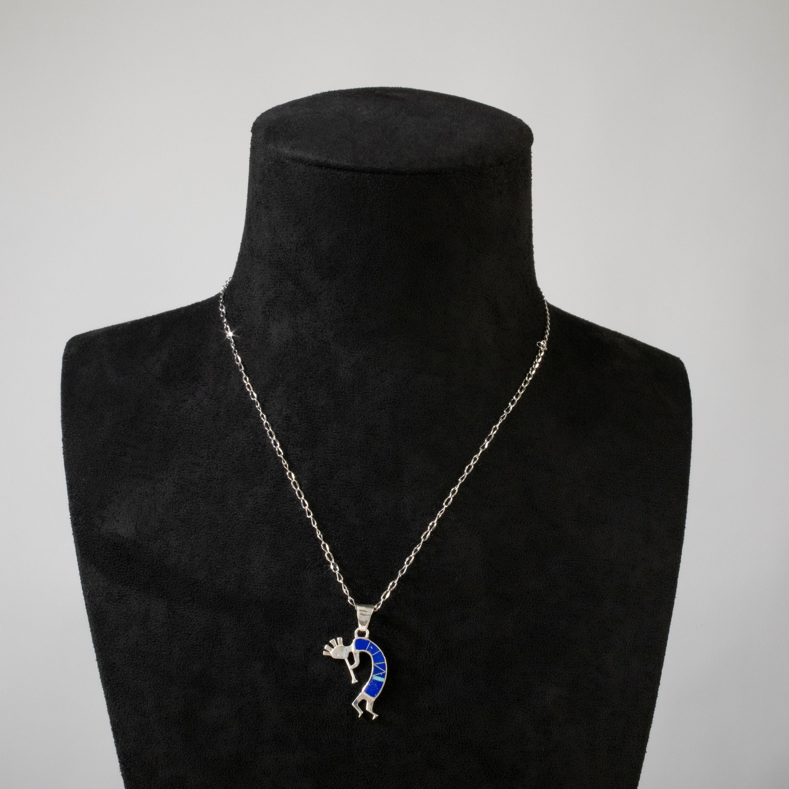 Kalifano Southwest Silver Jewelry Lapis Kokopelli USA Handmade 925 Sterling Silver Pendant with Opal Accent NMN.0607.LP