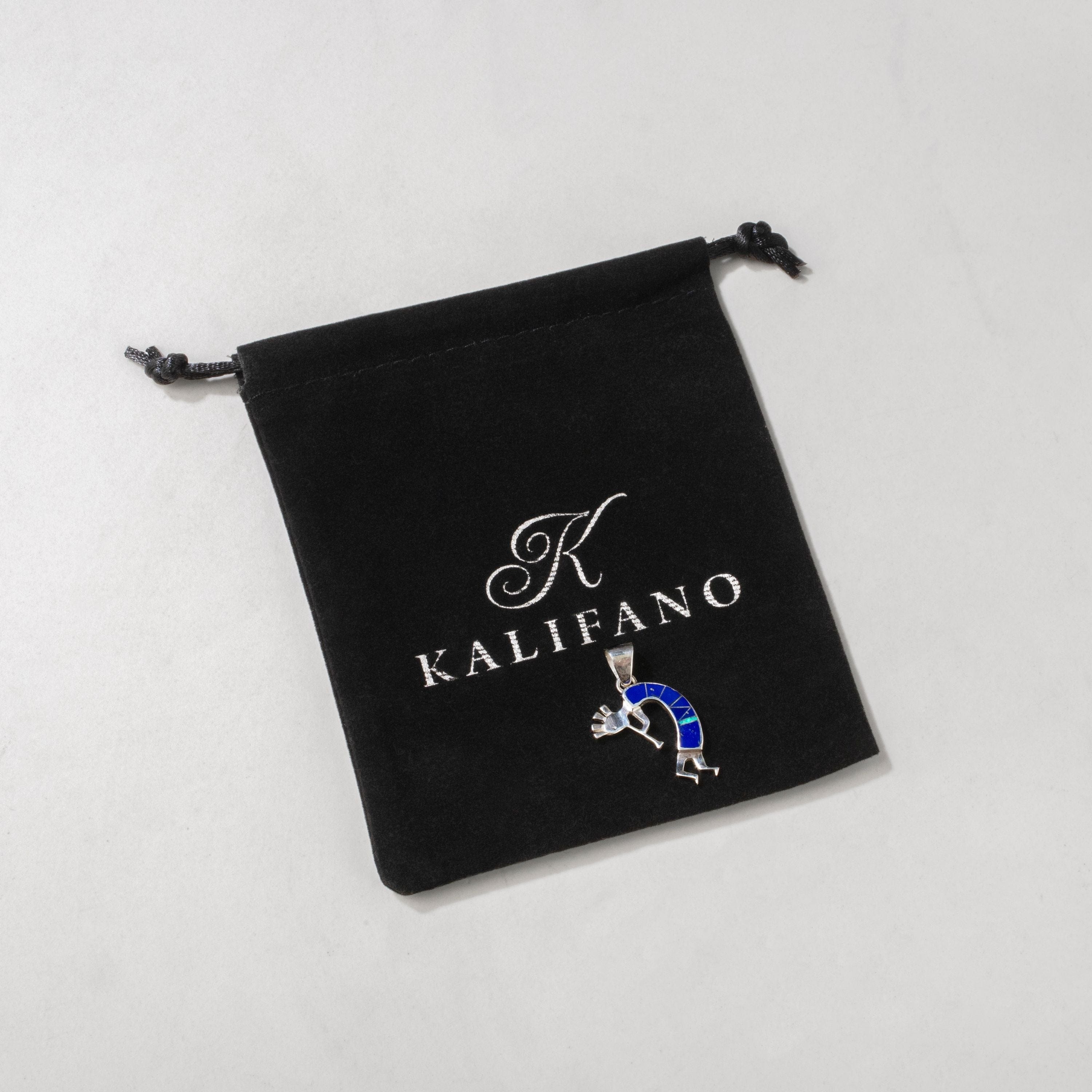 Kalifano Southwest Silver Jewelry Lapis Kokopelli USA Handmade 925 Sterling Silver Pendant with Opal Accent NMN.0607.LP