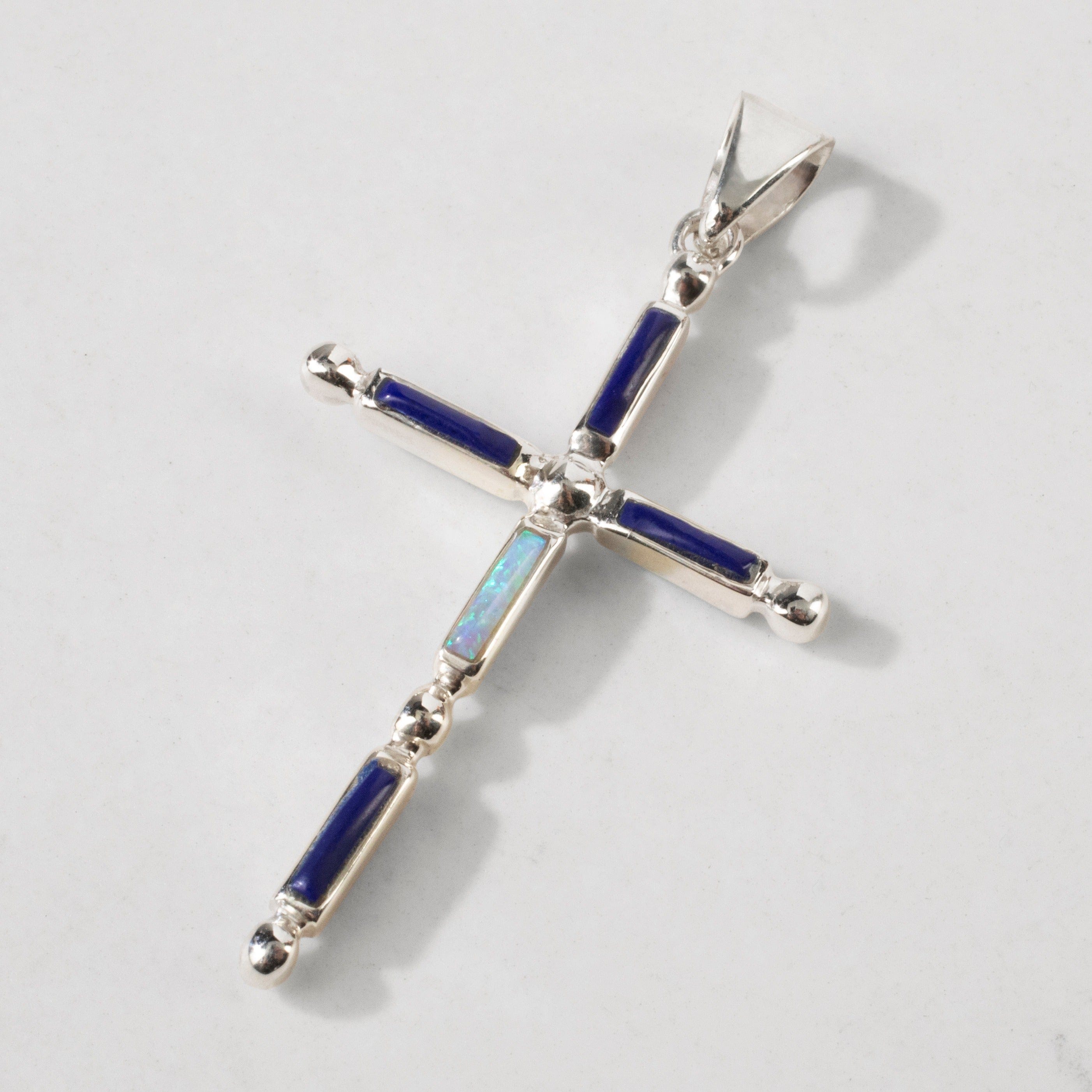 Kalifano Southwest Silver Jewelry Lapis & Opal Cross 925 Sterling Silver USA Handmade Pendant NMN.2128.LP