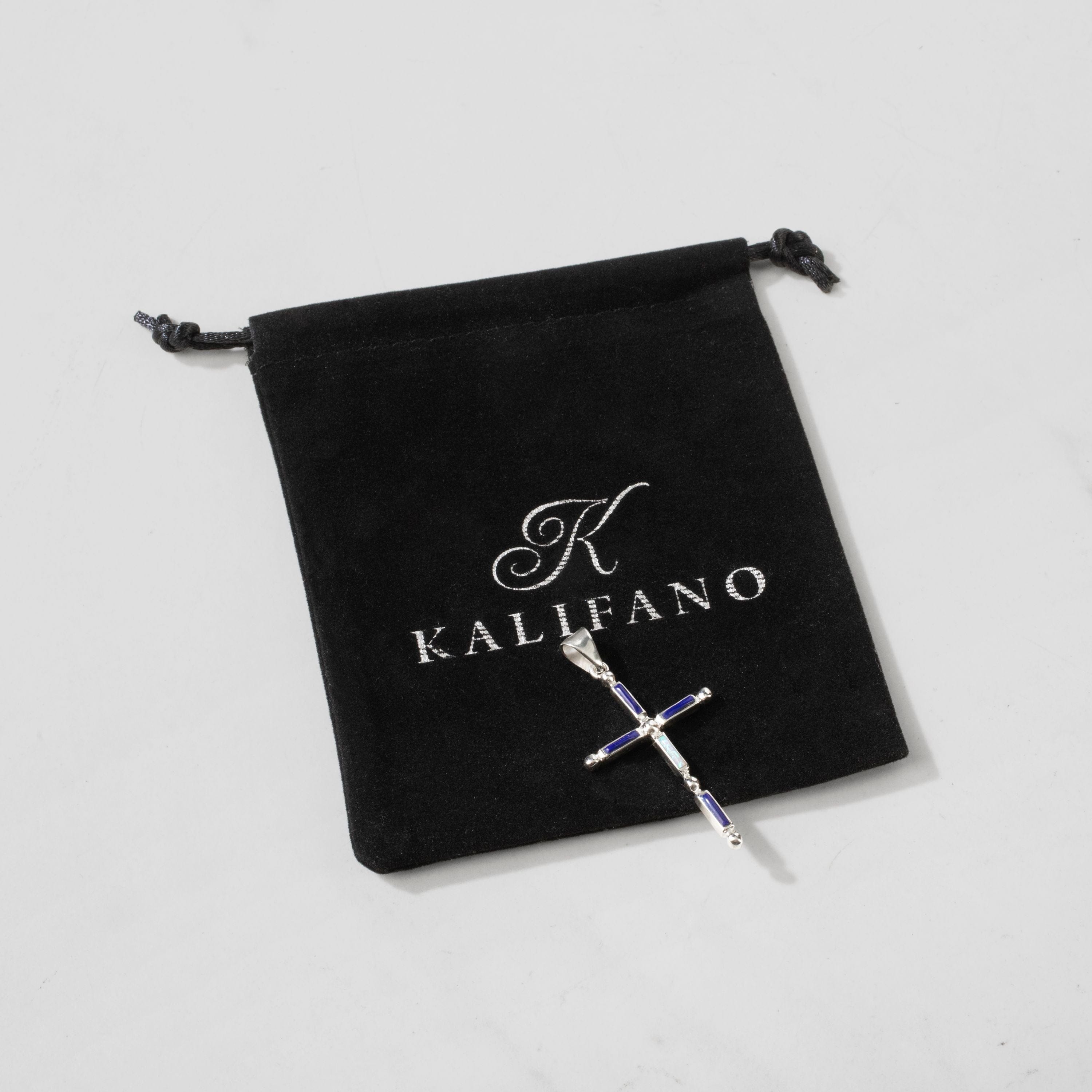 Kalifano Southwest Silver Jewelry Lapis & Opal Cross 925 Sterling Silver USA Handmade Pendant NMN.2128.LP