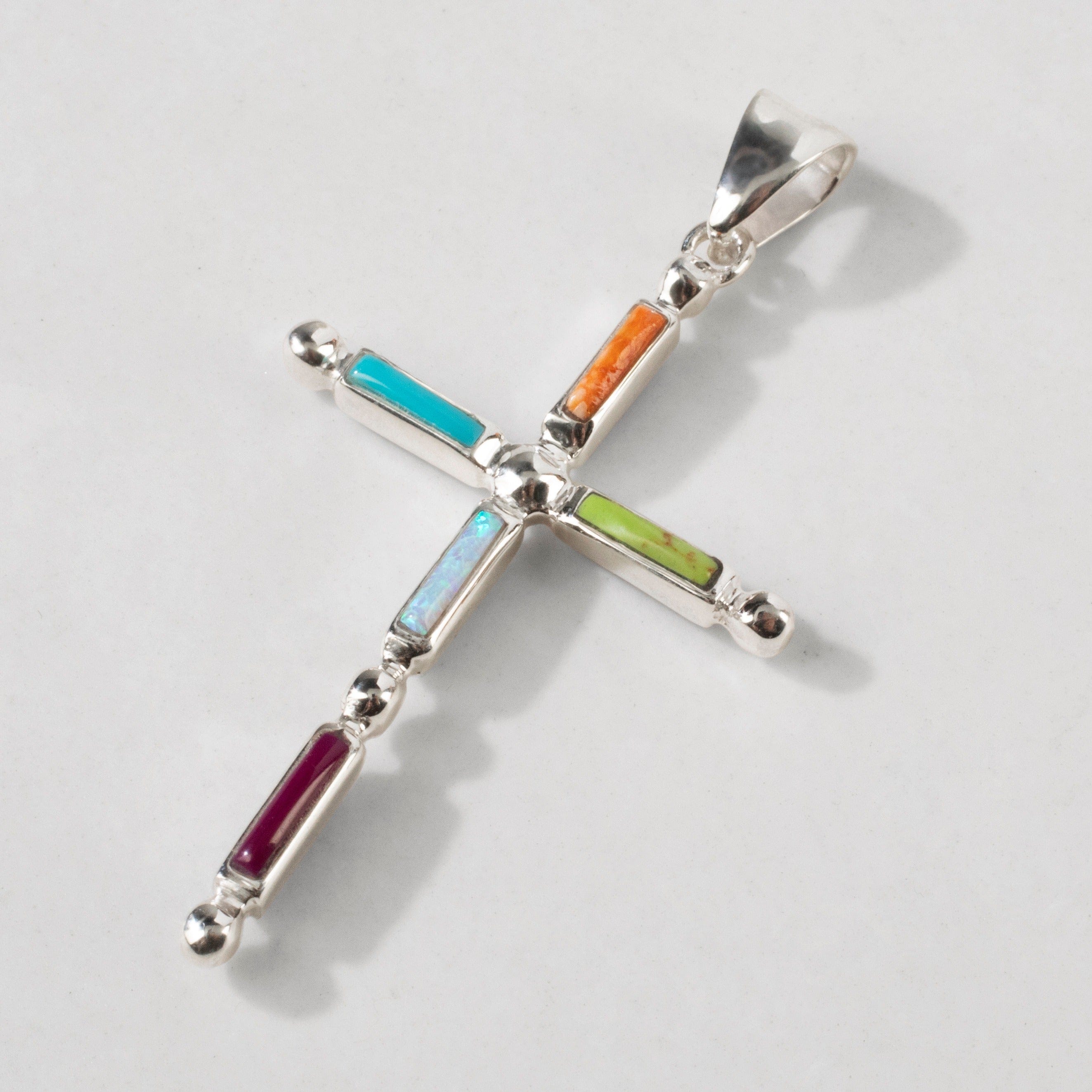 Kalifano Southwest Silver Jewelry Lapis & Opal Cross 925 Sterling Silver USA Handmade Pendant NMN.2128.LP