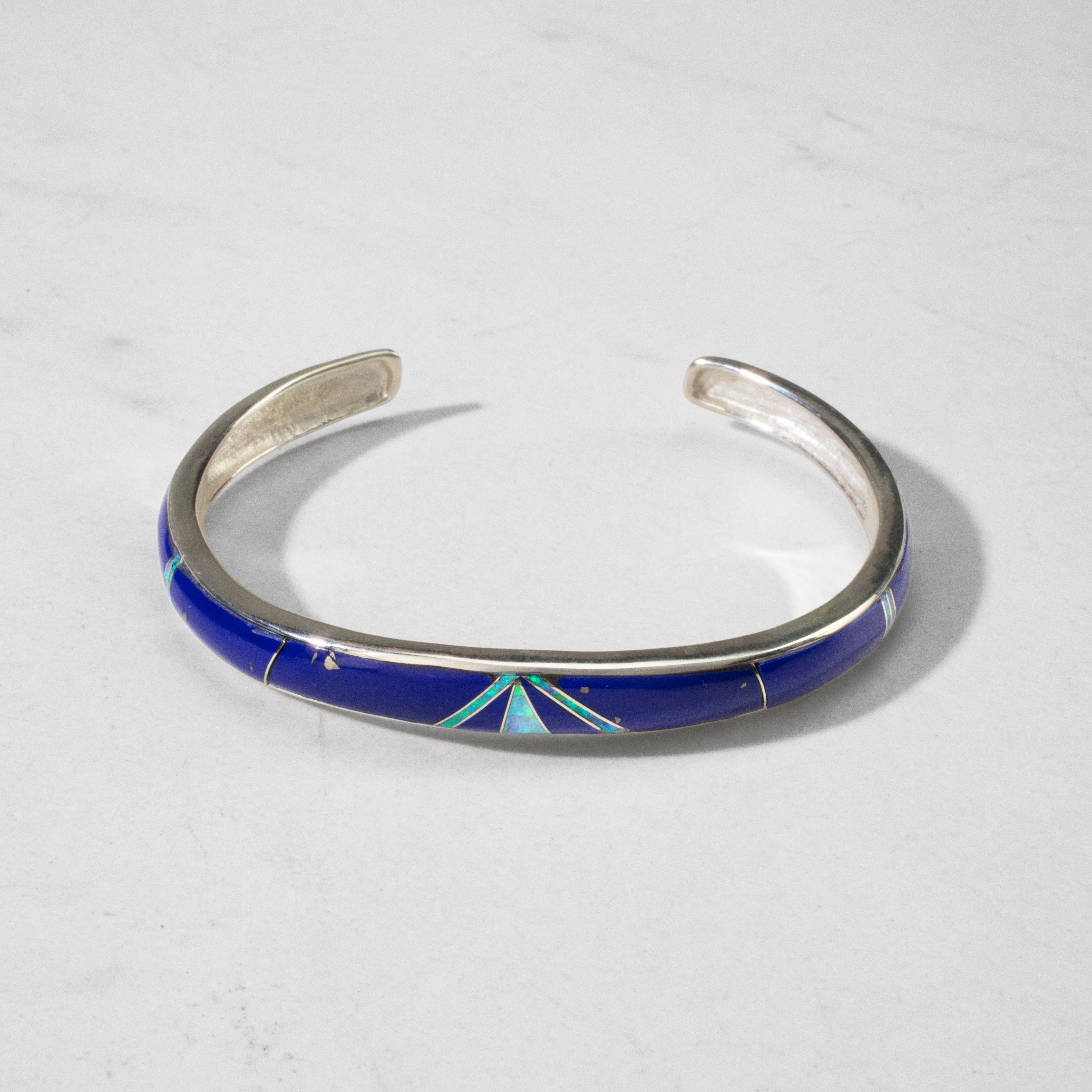 Kalifano Southwest Silver Jewelry Lapis & Opal USA Handmade 925 Sterling Silver Cuff NMB.0757.LP