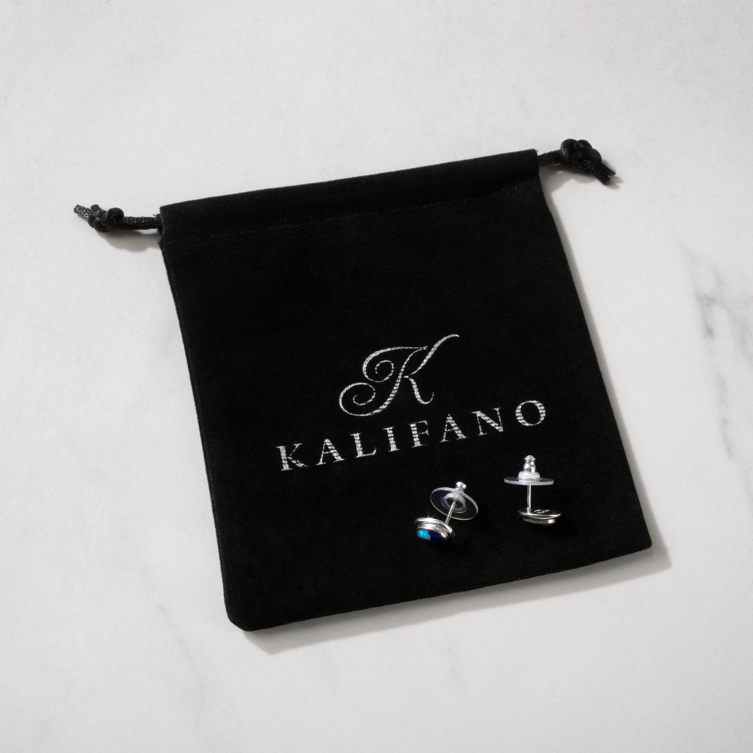 Kalifano Southwest Silver Jewelry Lapis Oval 925 Sterling Silver USA Handmade Earring with Stud Backing NME.0381.LP