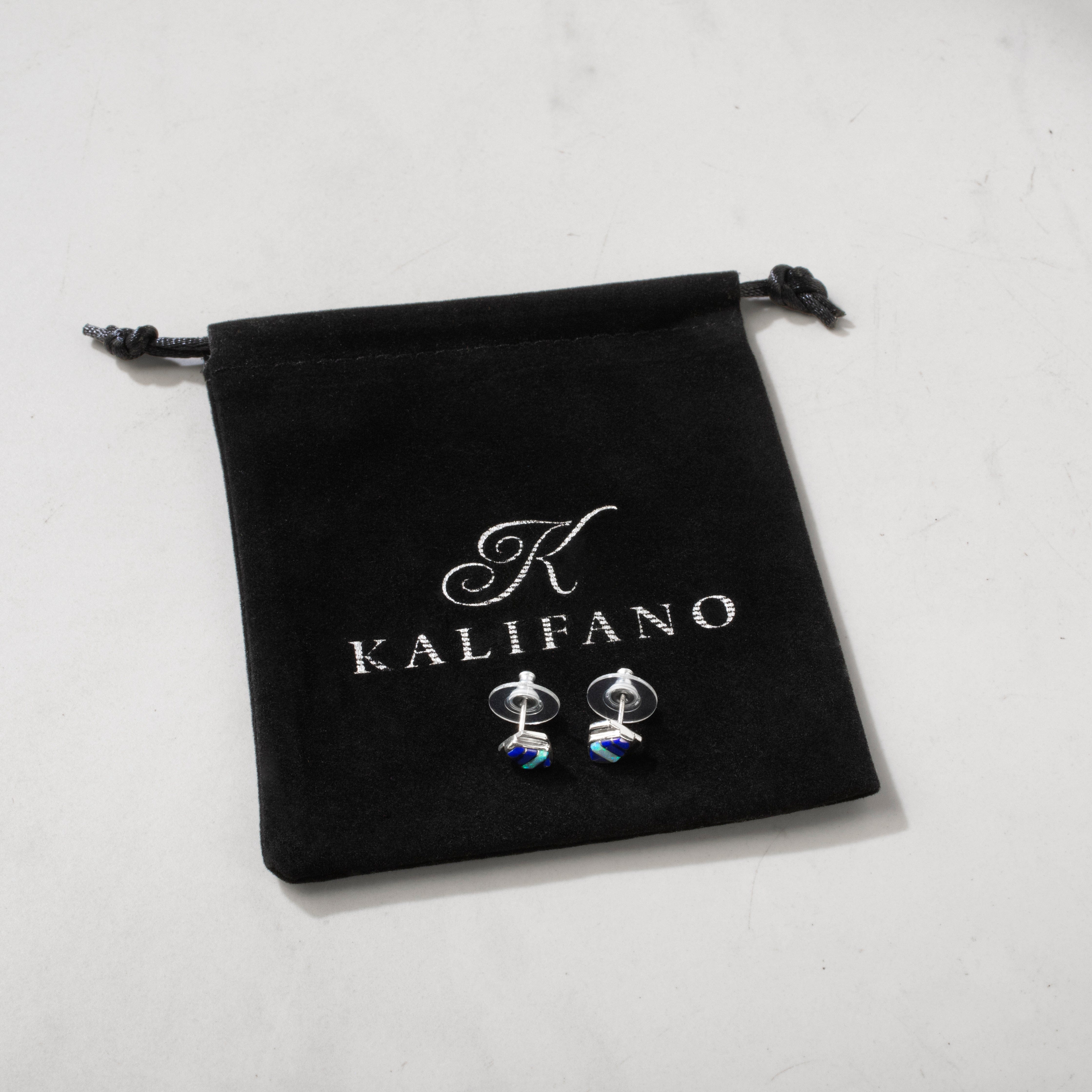 Kalifano Southwest Silver Jewelry Lapis Pentagon 925 Sterling Silver USA Handmade Earring with Stud Backing NME.0371.LP
