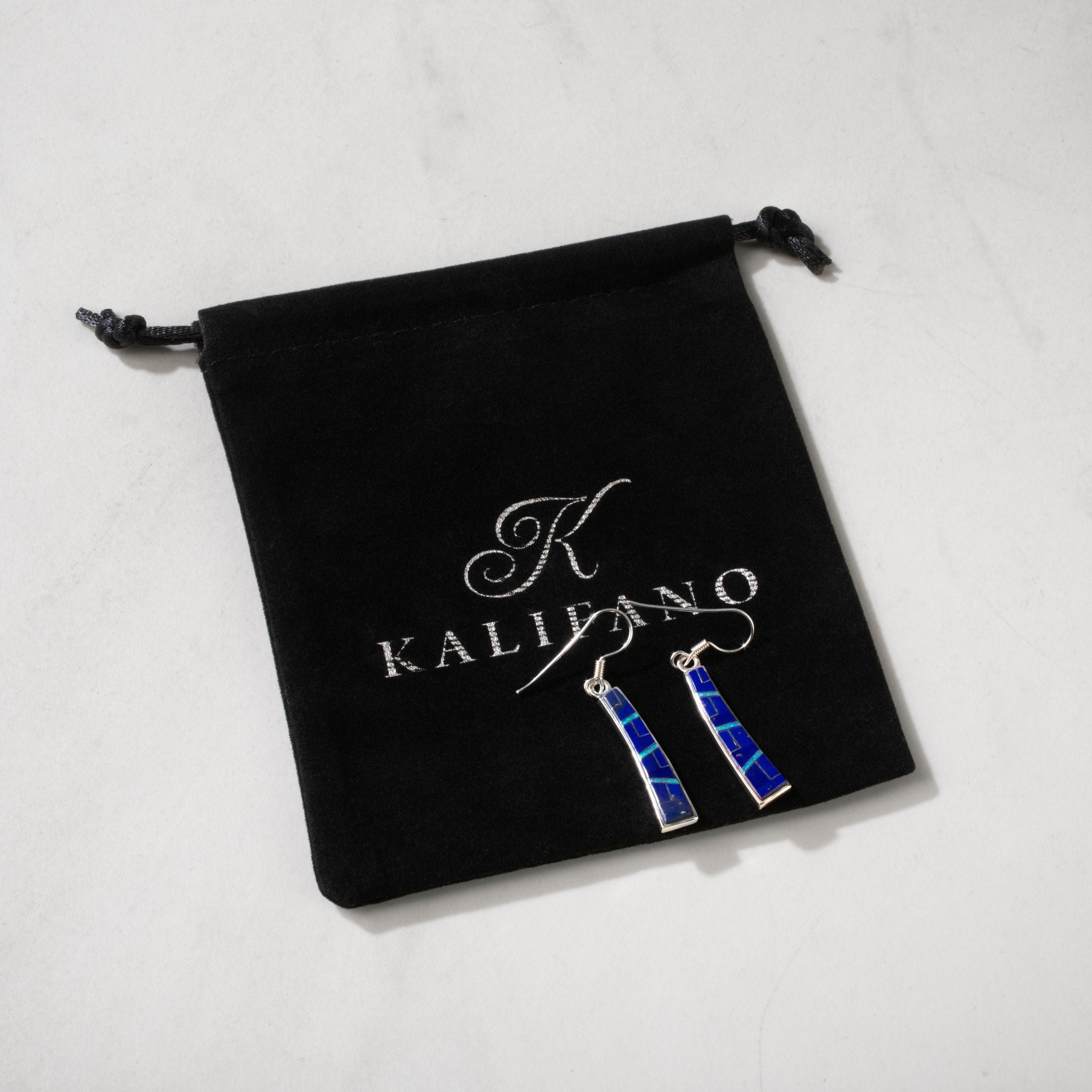 Kalifano Southwest Silver Jewelry Lapis Rectangular 925 Sterling Silver USA Handmade Earring with French Hook NME.0810.LP
