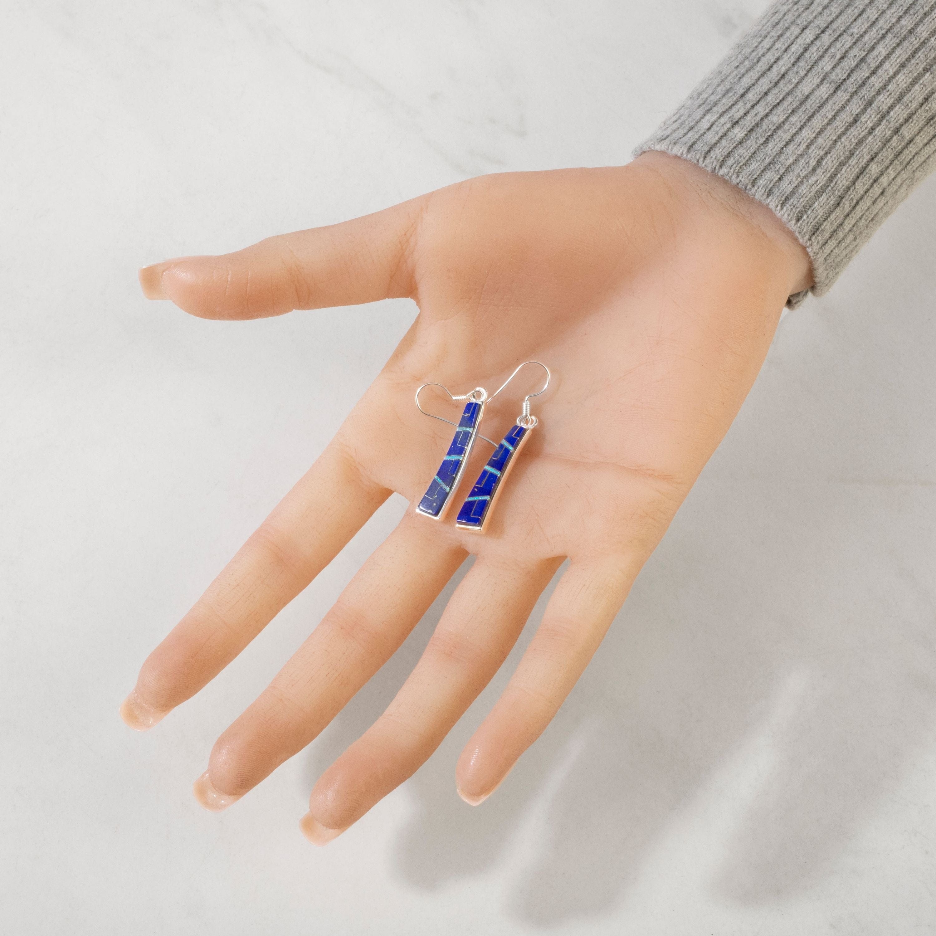 Kalifano Southwest Silver Jewelry Lapis Rectangular 925 Sterling Silver USA Handmade Earring with French Hook NME.0810.LP