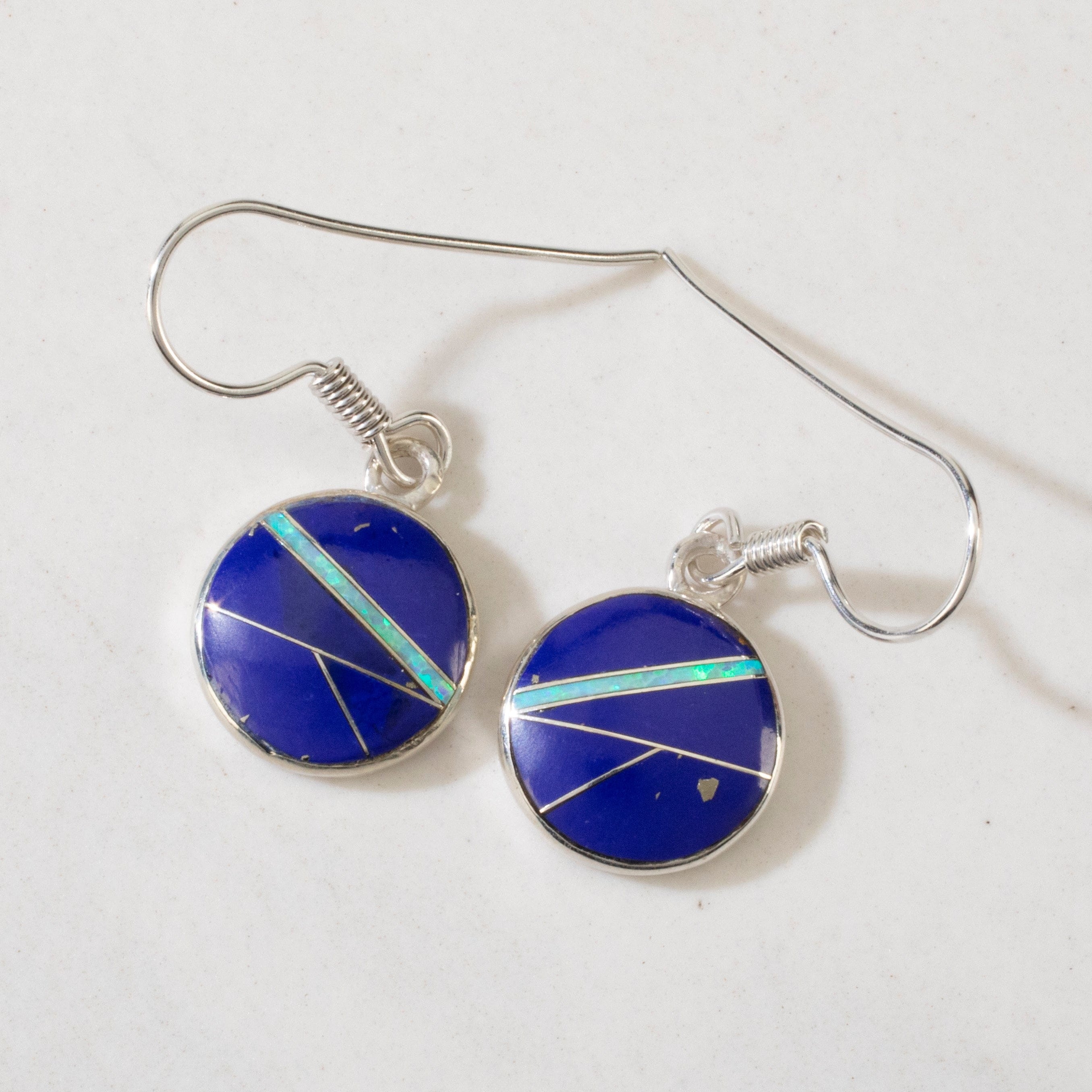 Kalifano Southwest Silver Jewelry Lapis Round USA Handmade 925 Sterling Silver Earrings with French Hook Backing NME.2068.LP