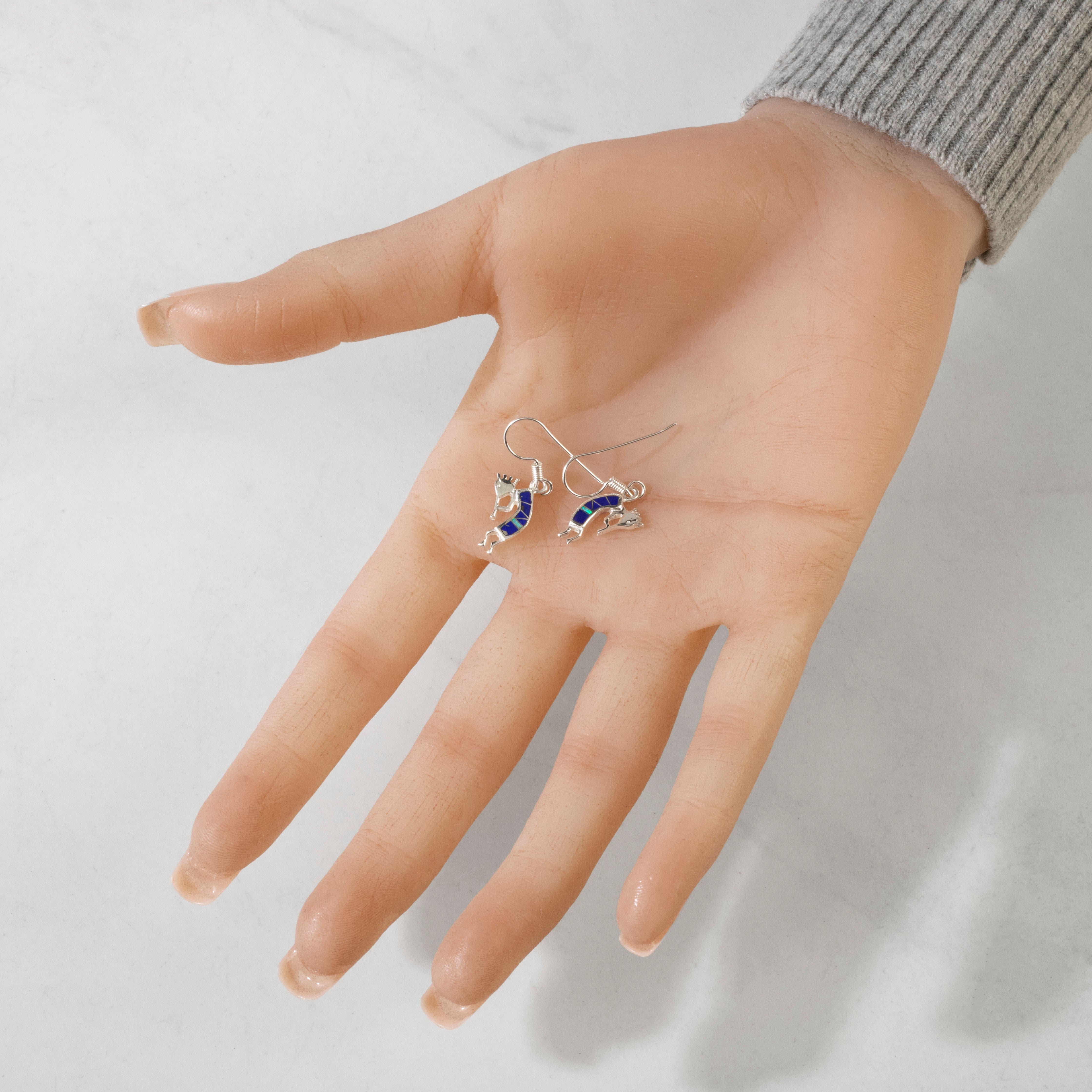 Kalifano Southwest Silver Jewelry Lapis Small Kokopelli 925 Sterling Silver USA Handmade Earring with French Hook NME.0607.LP