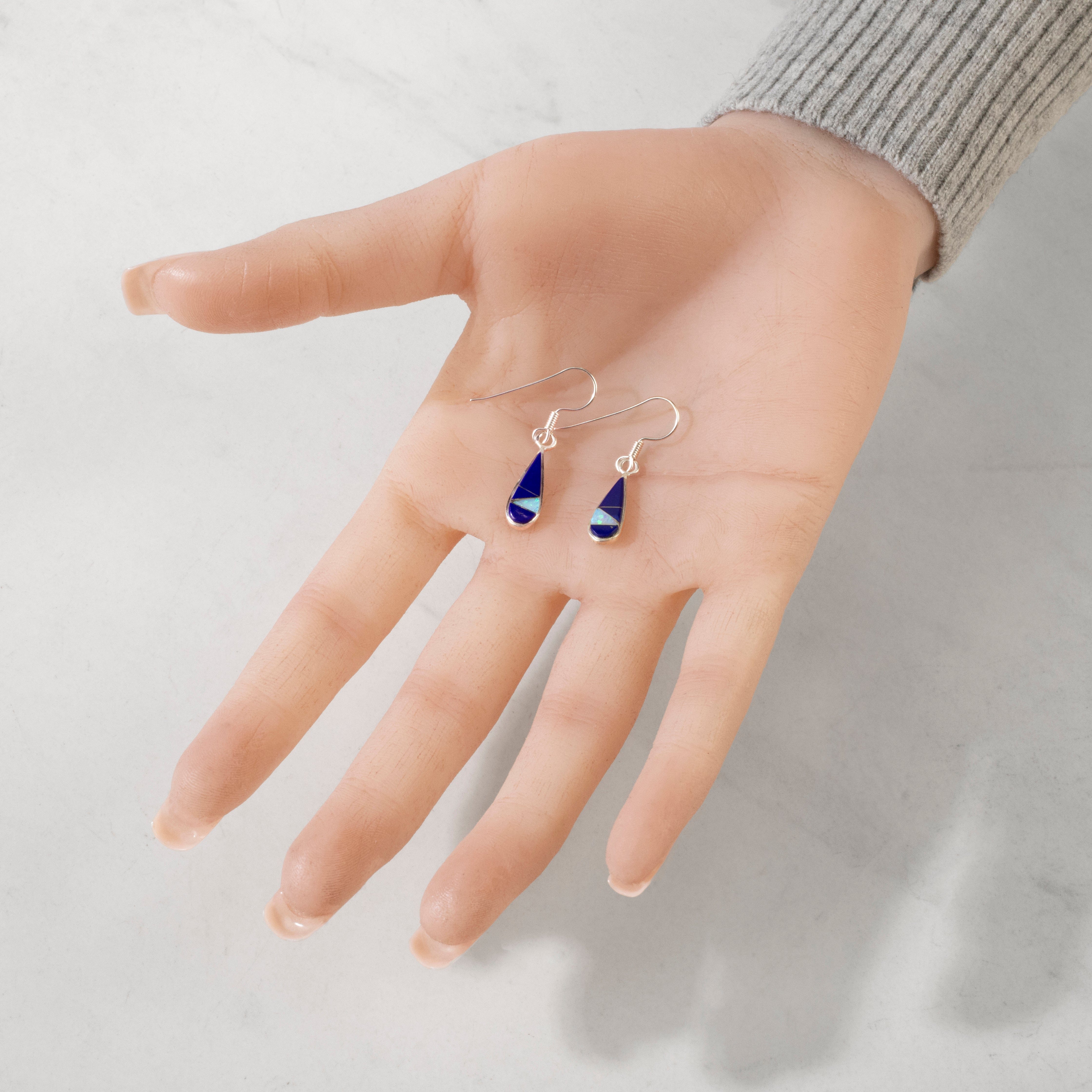 Kalifano Southwest Silver Jewelry Lapis Small Tear Drop 925 Sterling Silver USA Handmade Earring with French Hook NME.0877S.LP