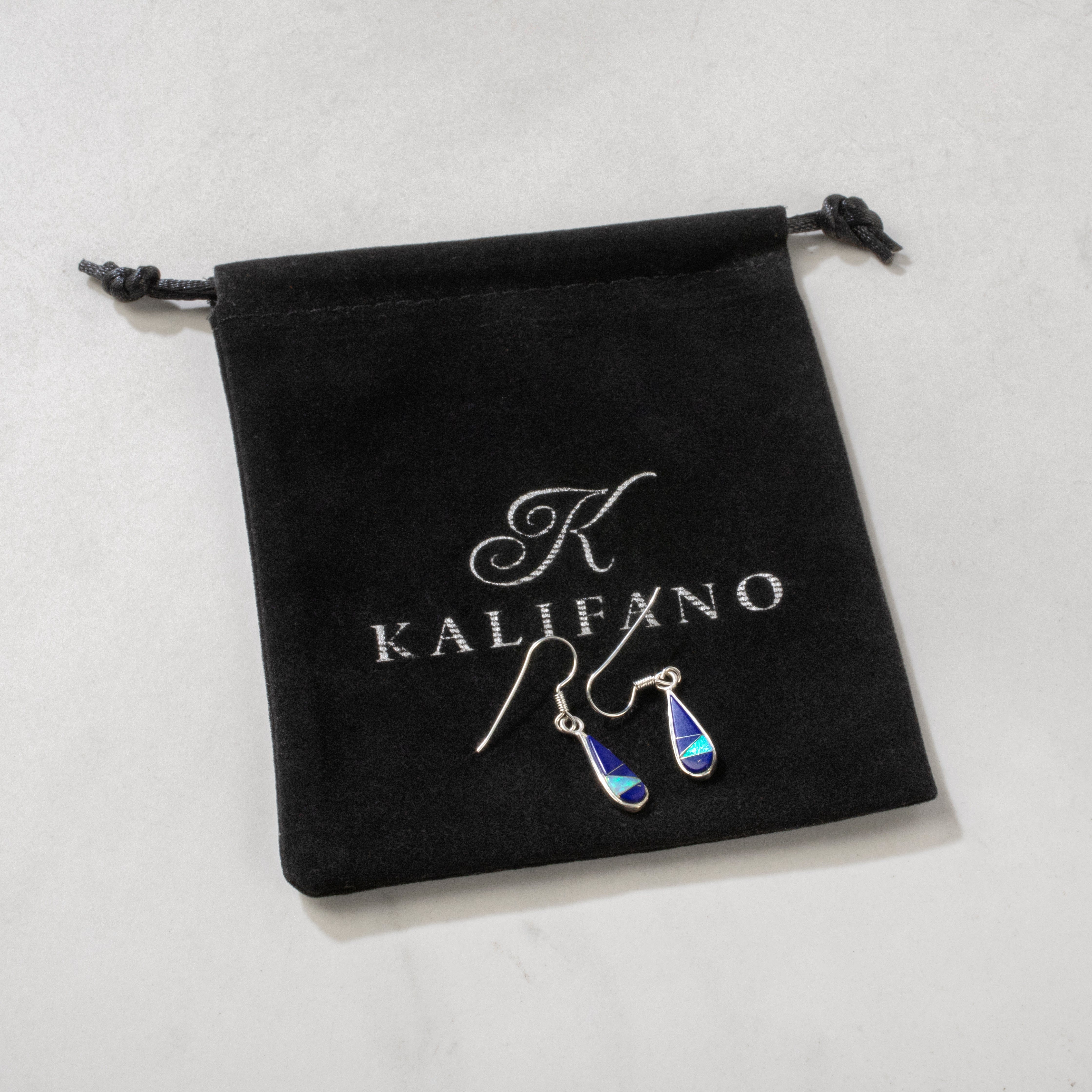 Kalifano Southwest Silver Jewelry Lapis Small Tear Drop 925 Sterling Silver USA Handmade Earring with French Hook NME.0877S.LP