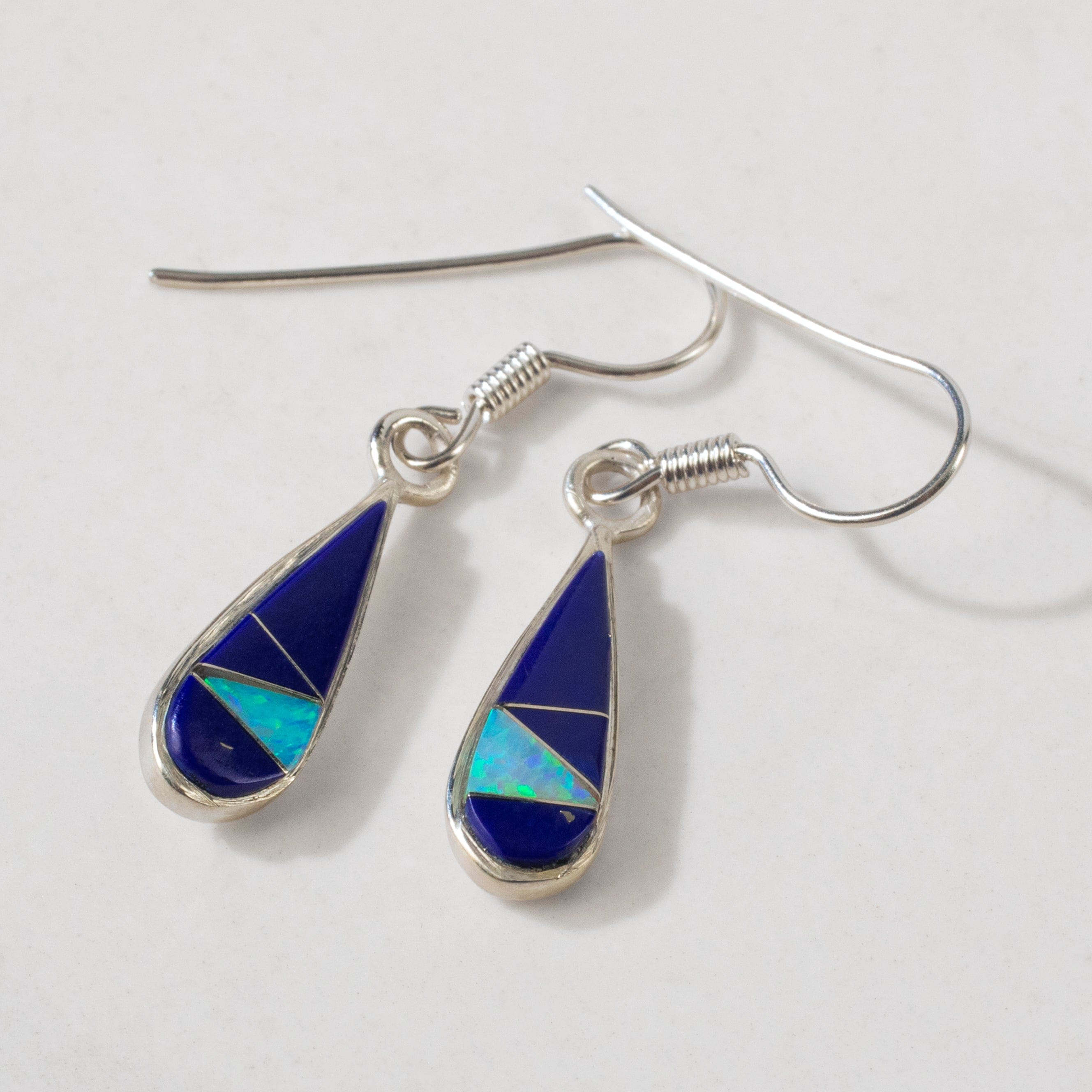 Kalifano Southwest Silver Jewelry Lapis Small Tear Drop 925 Sterling Silver USA Handmade Earring with French Hook NME.0877S.LP
