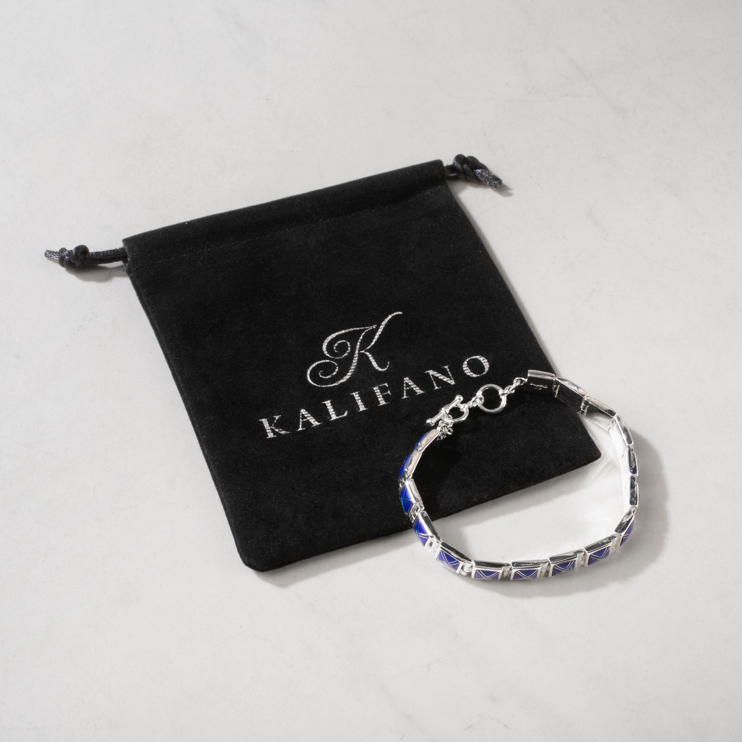 Kalifano Southwest Silver Jewelry Lapis Square 925 Sterling Silver Bracelet USA Handmade with Opal Accent NMB.0245.LP