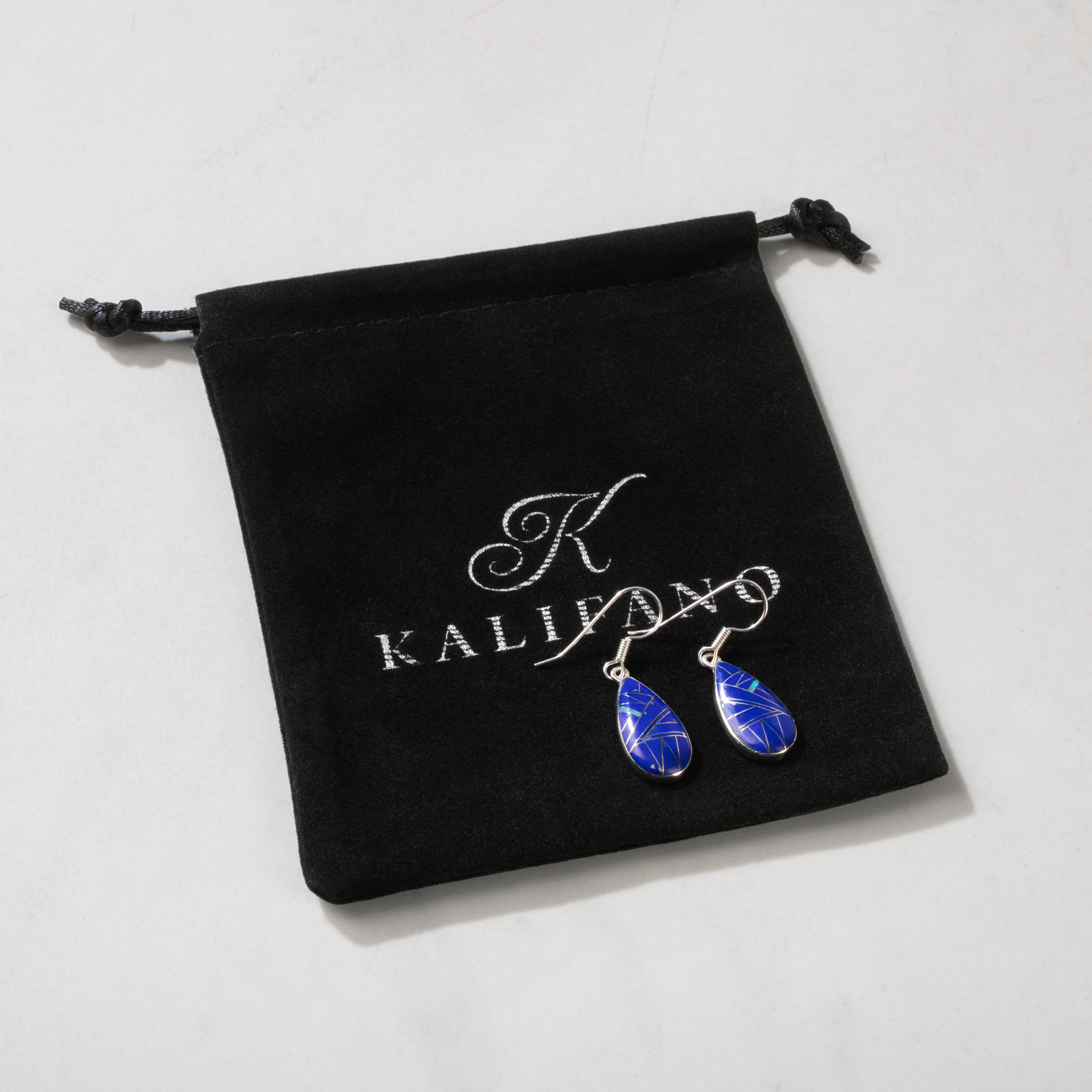 Kalifano Southwest Silver Jewelry Lapis Tear Drop 925 Sterling Silver USA Handmade Earring with French Hook NME.2013.LP