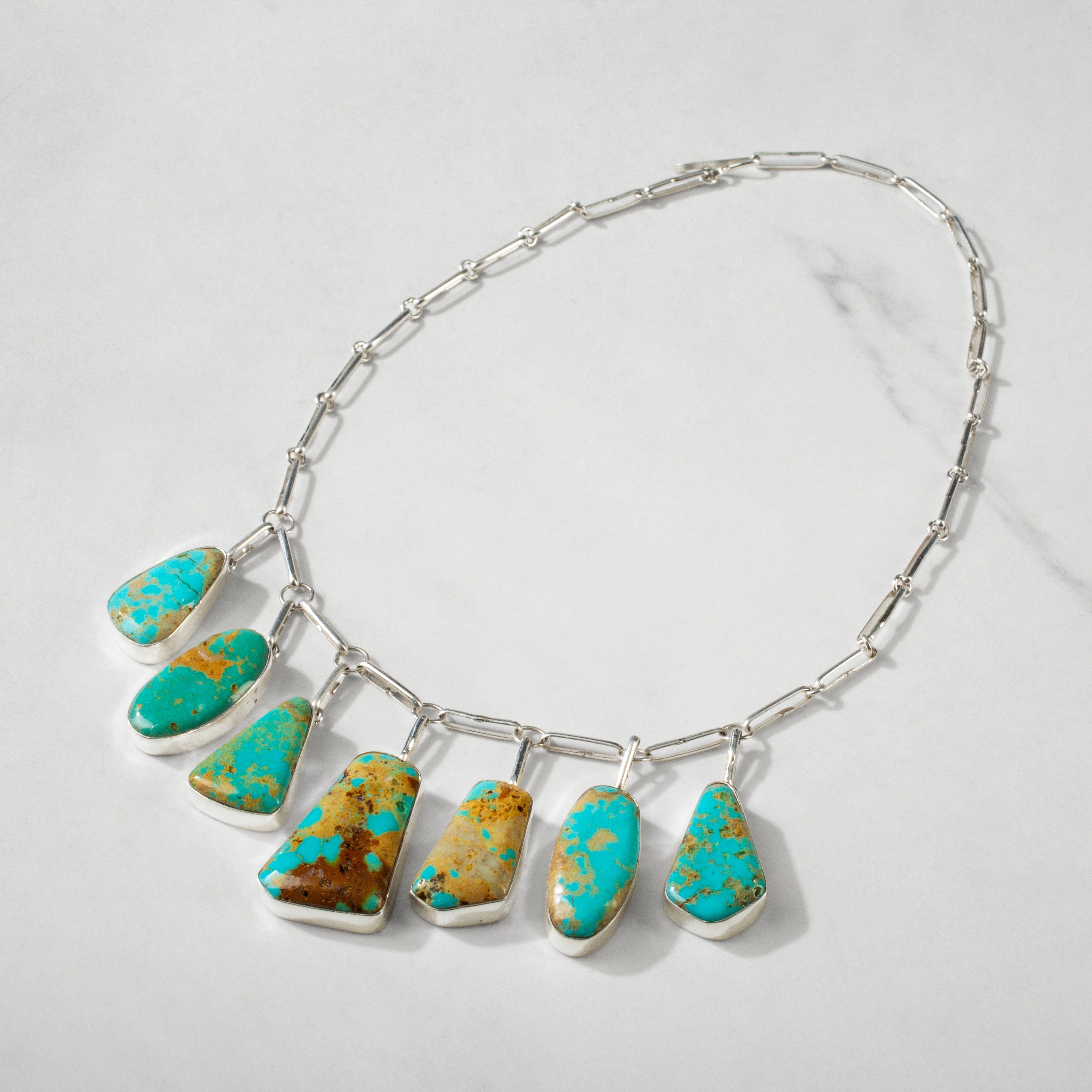 Kalifano Southwest Silver Jewelry Mexican Turquoise with Gold Matrix Handmade 925 Sterling Silver Chain Link Necklace NMN.0470.TQ