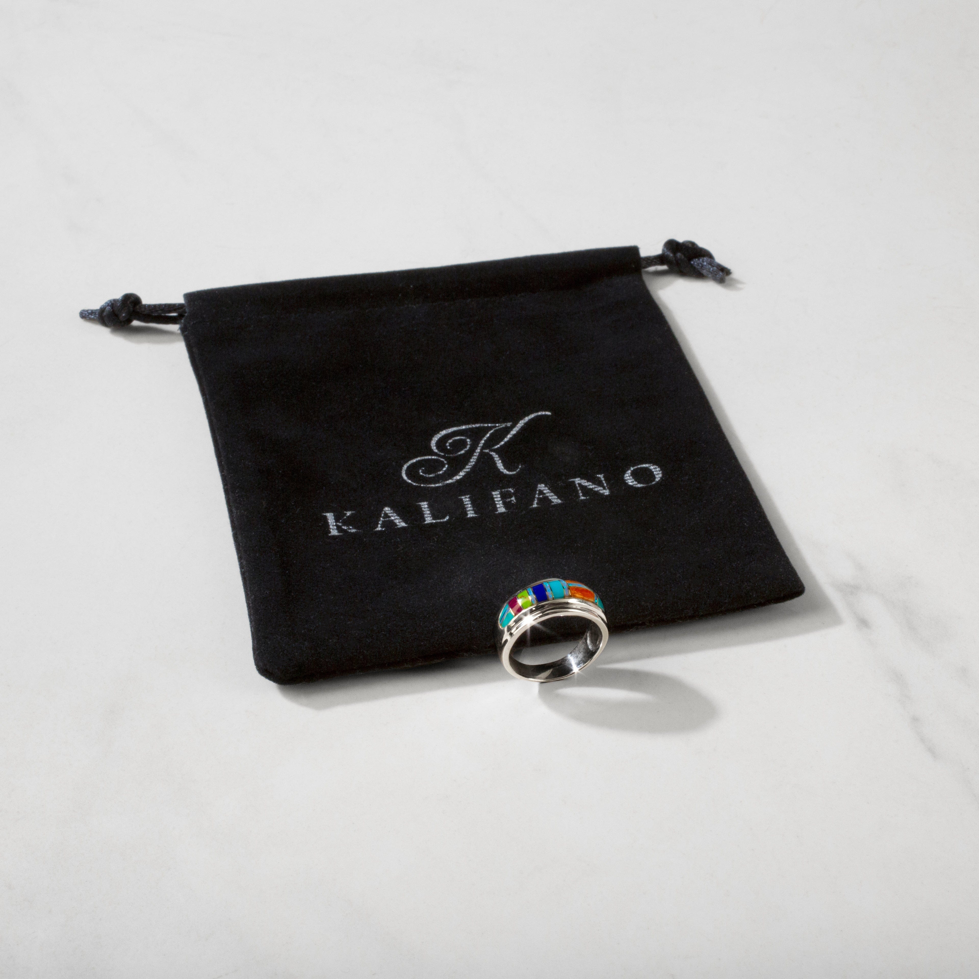 Kalifano Southwest Silver Jewelry Multi Gem 925 Sterling Silver Ring Handmade with Laboratory Opal Accent