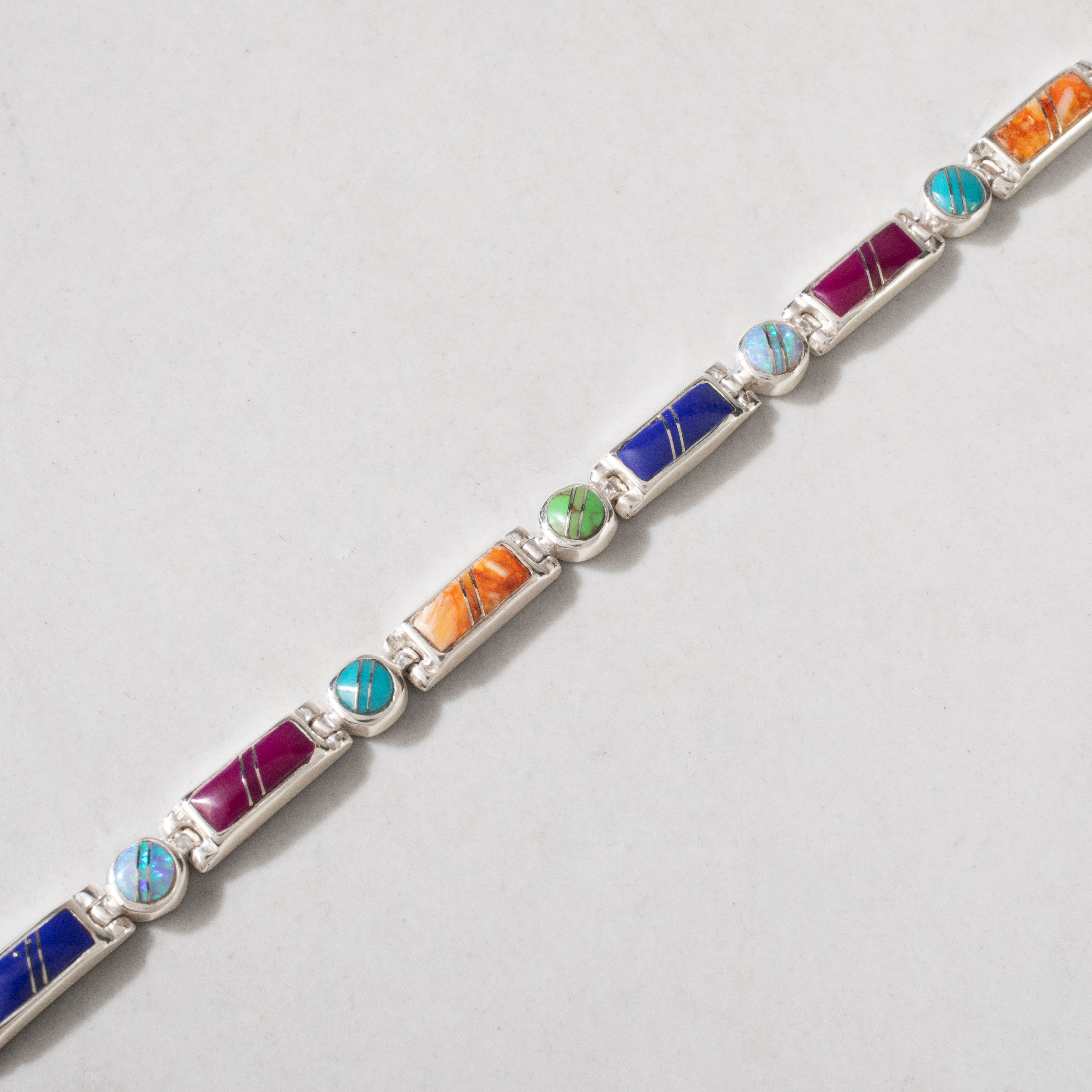 Kalifano Southwest Silver Jewelry Multi Gem 925 Sterling Silver USA Handmade Bracelet NMB.0218.MT