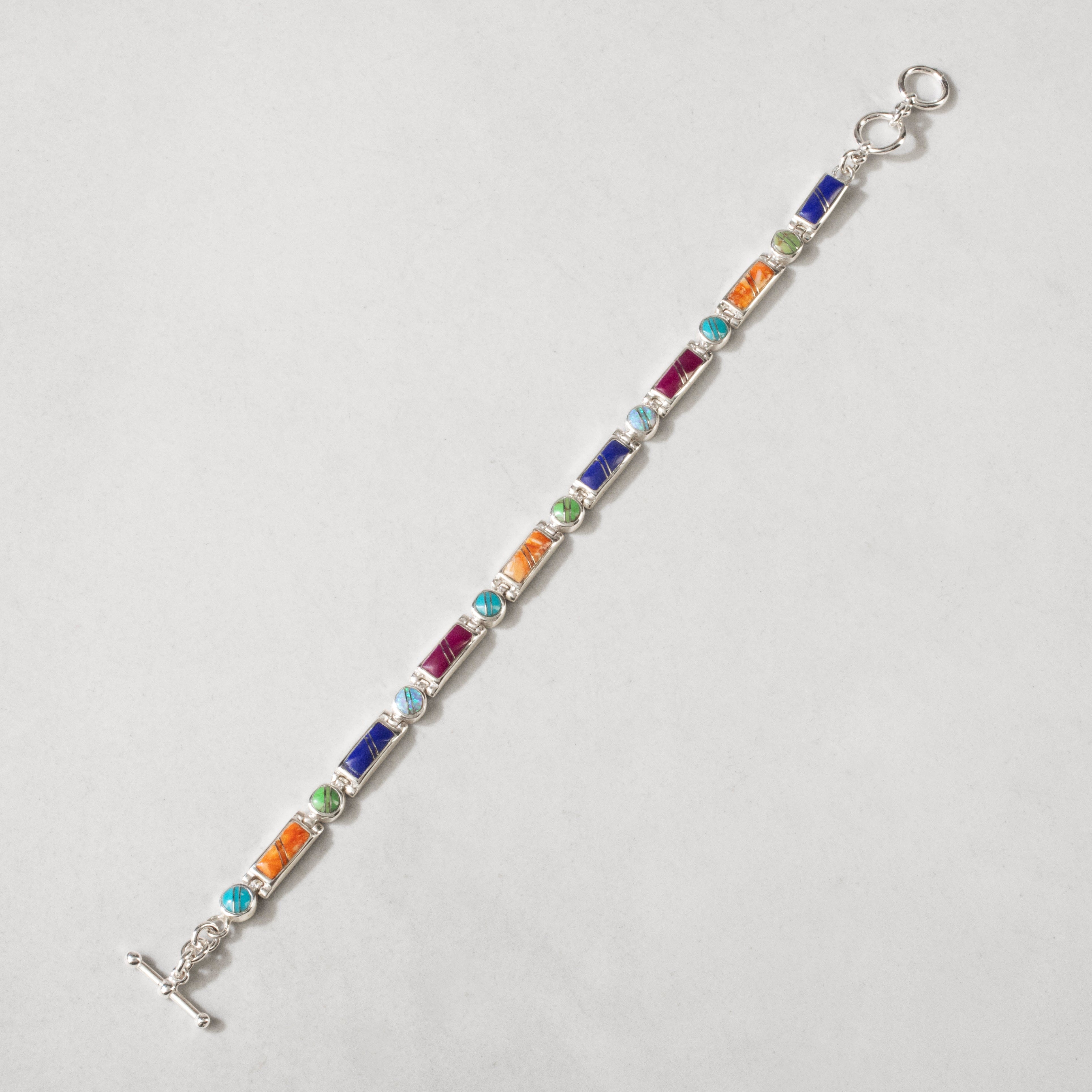 Kalifano Southwest Silver Jewelry Multi Gem 925 Sterling Silver USA Handmade Bracelet NMB.0218.MT