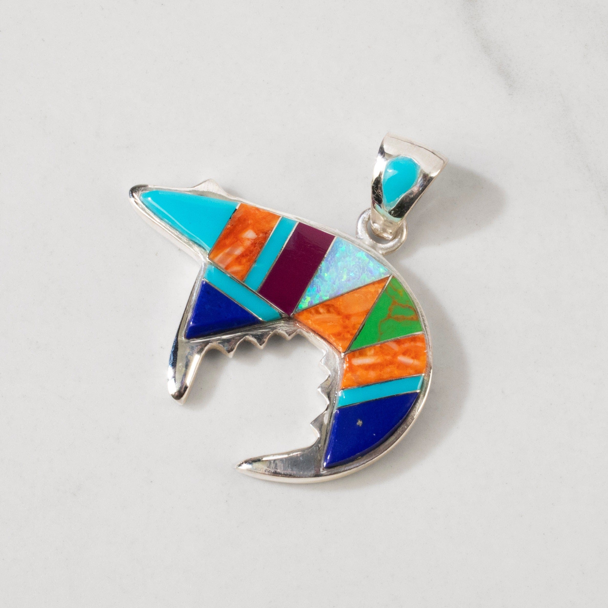Kalifano Southwest Silver Jewelry Multi Gem Bear 925 Sterling Silver USA Handmade Pendant NMN.0755.MT