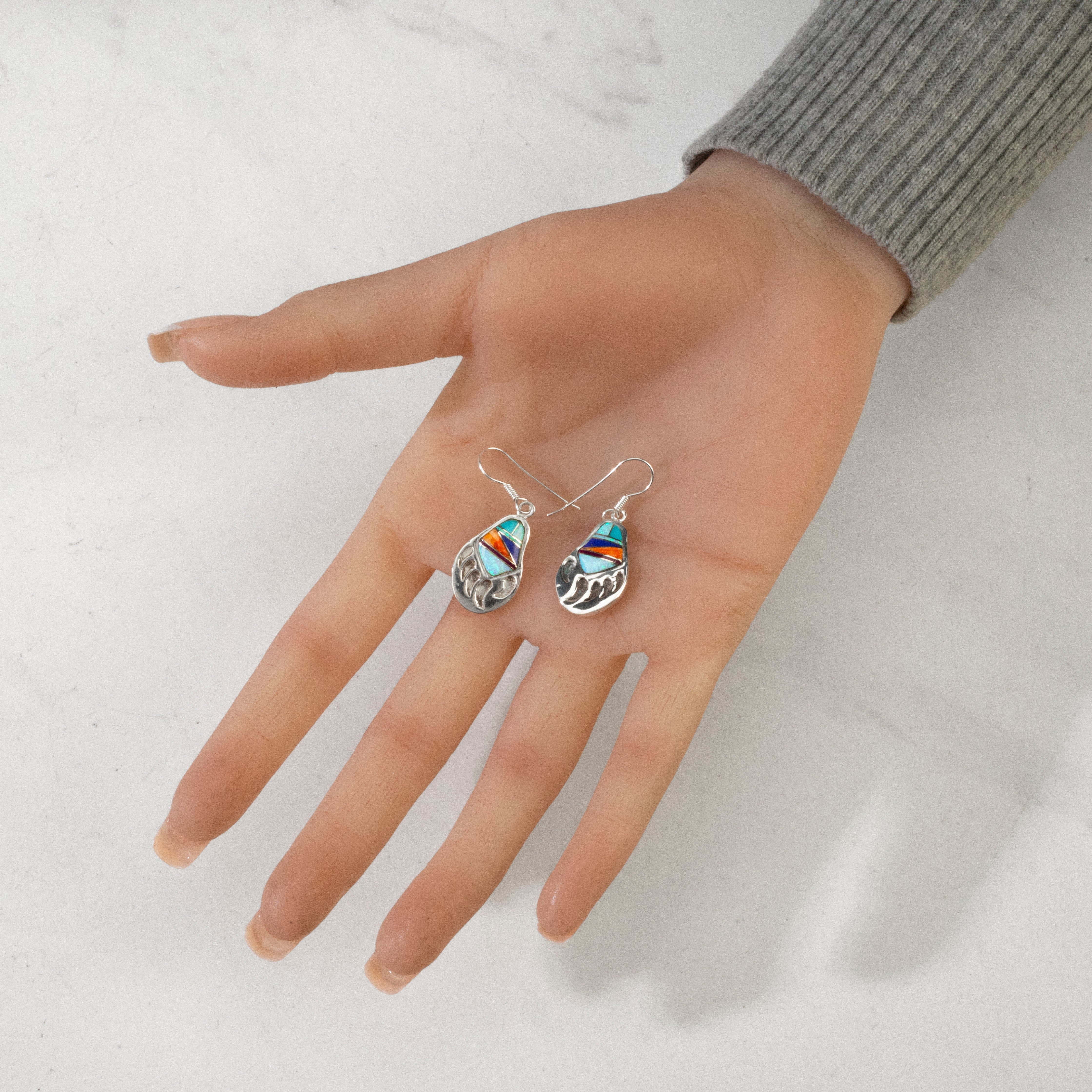 Kalifano Southwest Silver Jewelry Multi Gem Bear Paw USA Handmade 925 Sterling Silver Earrings with French Hook NME.2318.MT