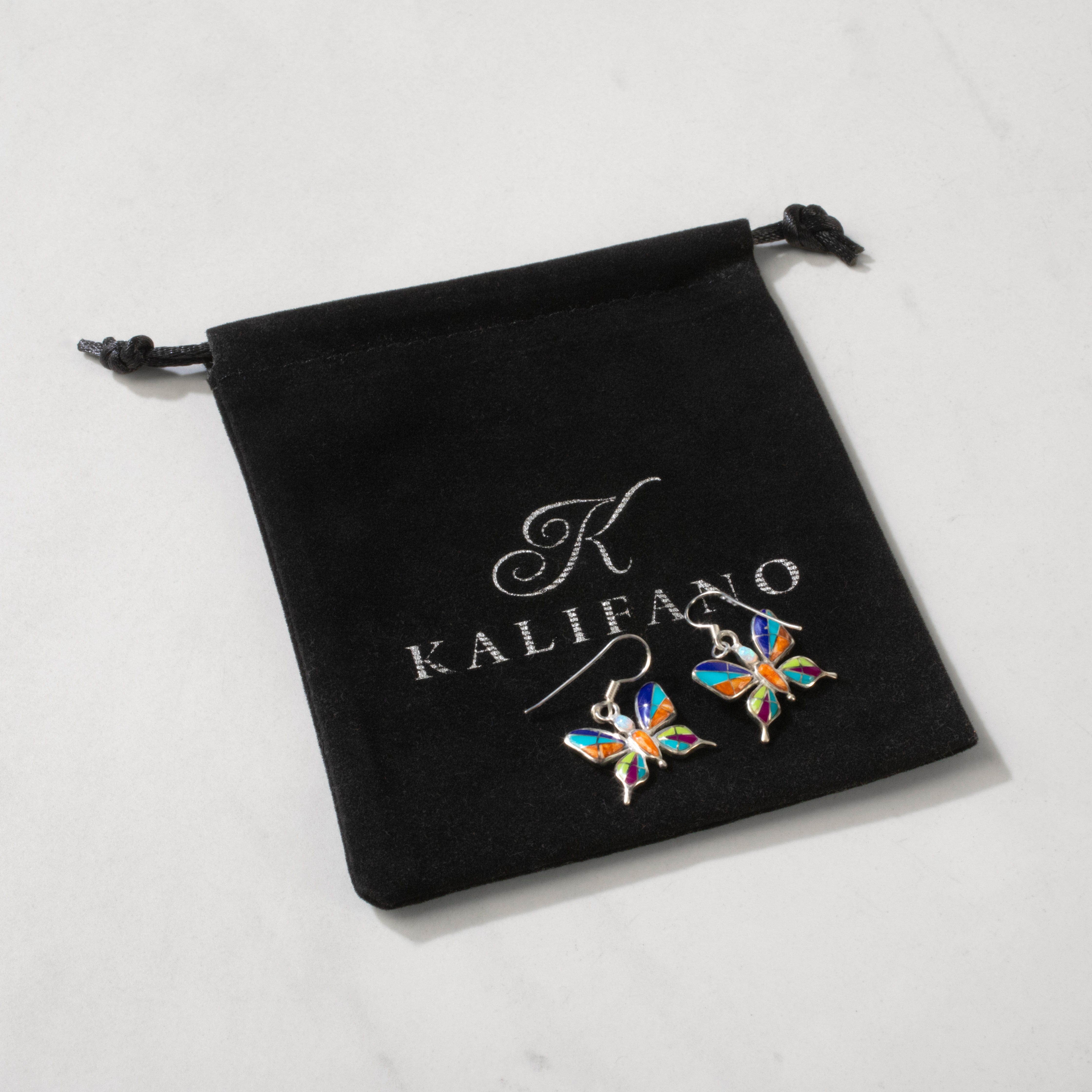 Kalifano Southwest Silver Jewelry Multi Gem Butterfly 925 Sterling Silver USA Handmade Earring with French Hook NME.0889.MT