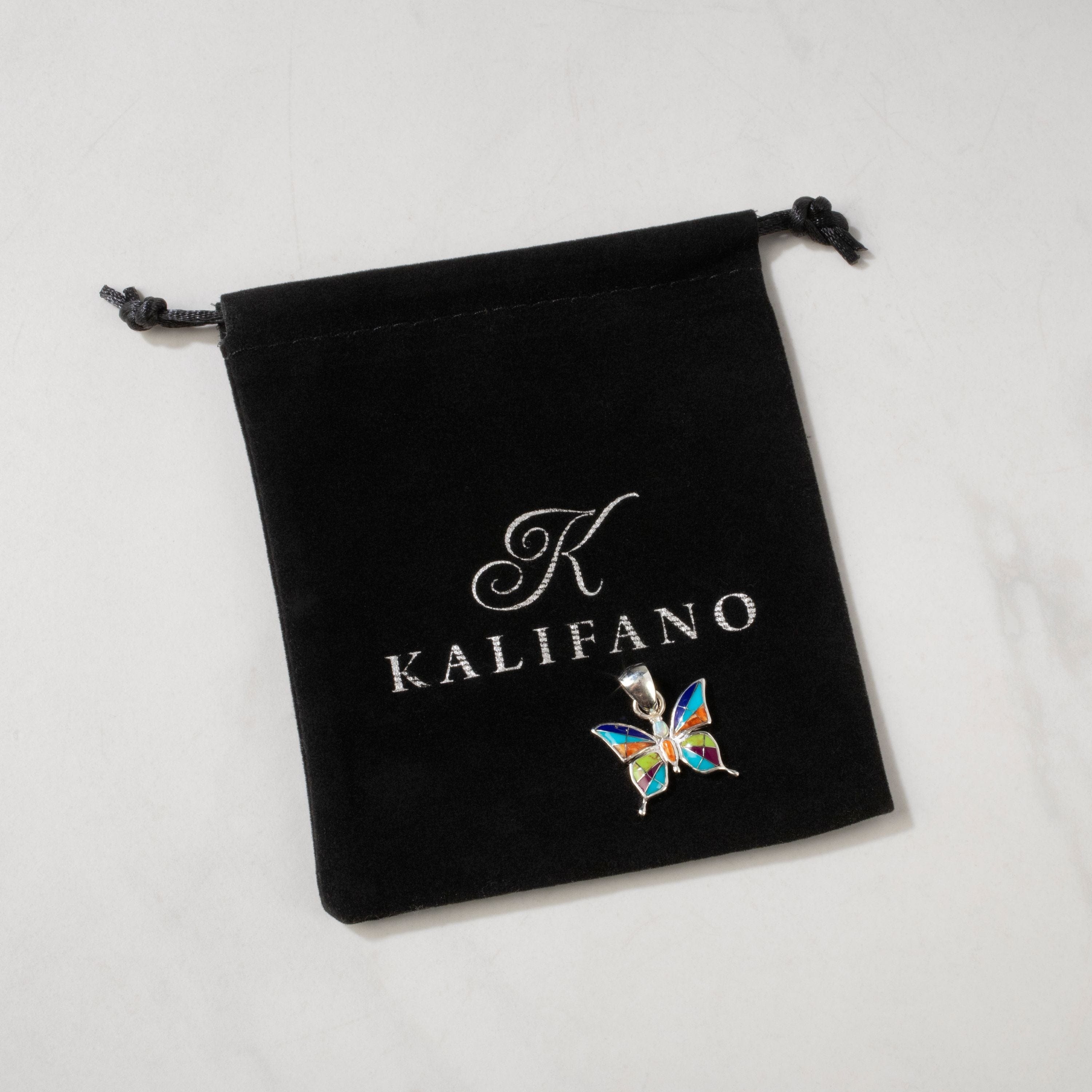 Kalifano Southwest Silver Jewelry Multi Gem Butterfly 925 Sterling Silver USA Handmade Pendant NMN.0889S.MT