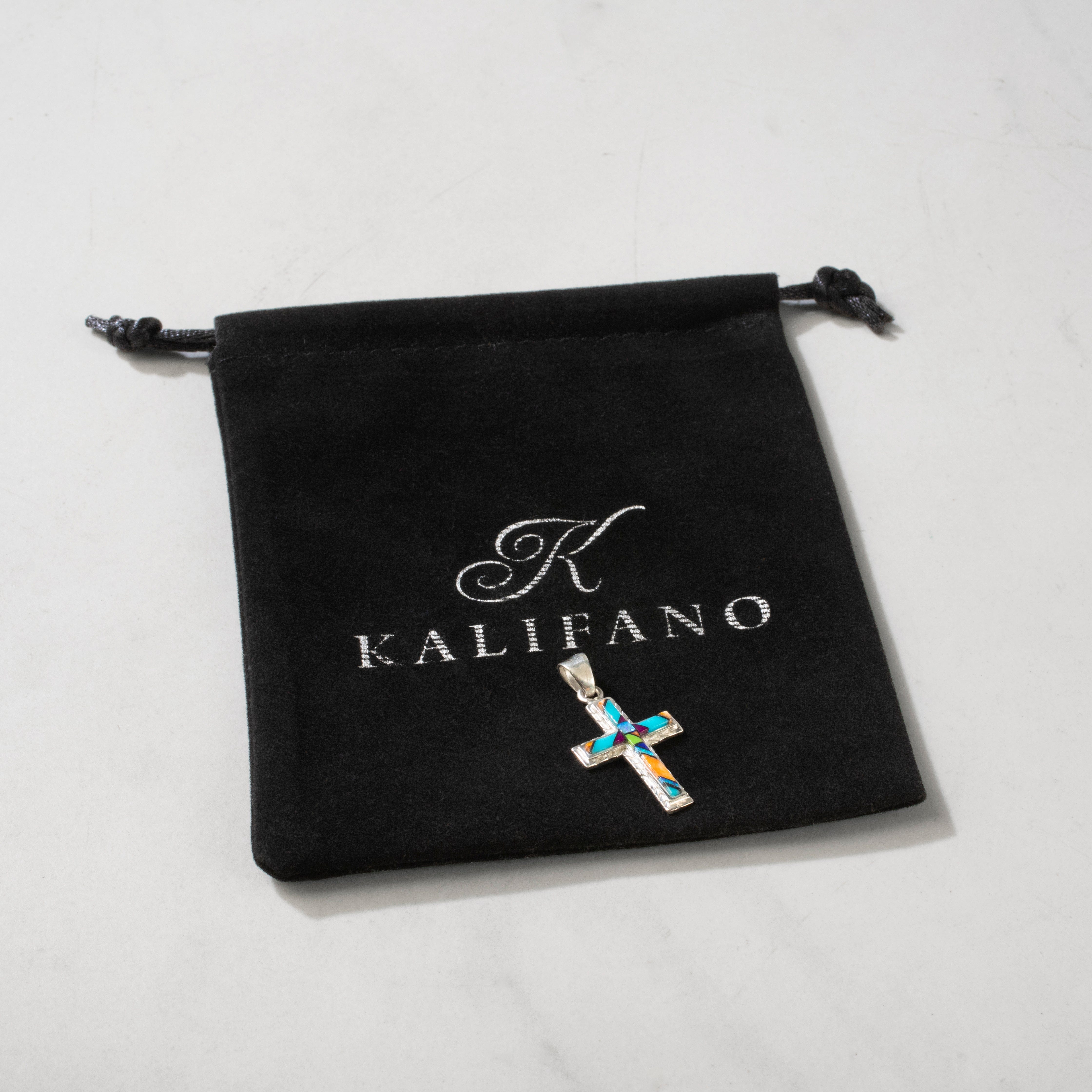 Kalifano Southwest Silver Jewelry Multi Gem Cross 925 Sterling Silver USA Handmade Pendant NMN.2054S.MT