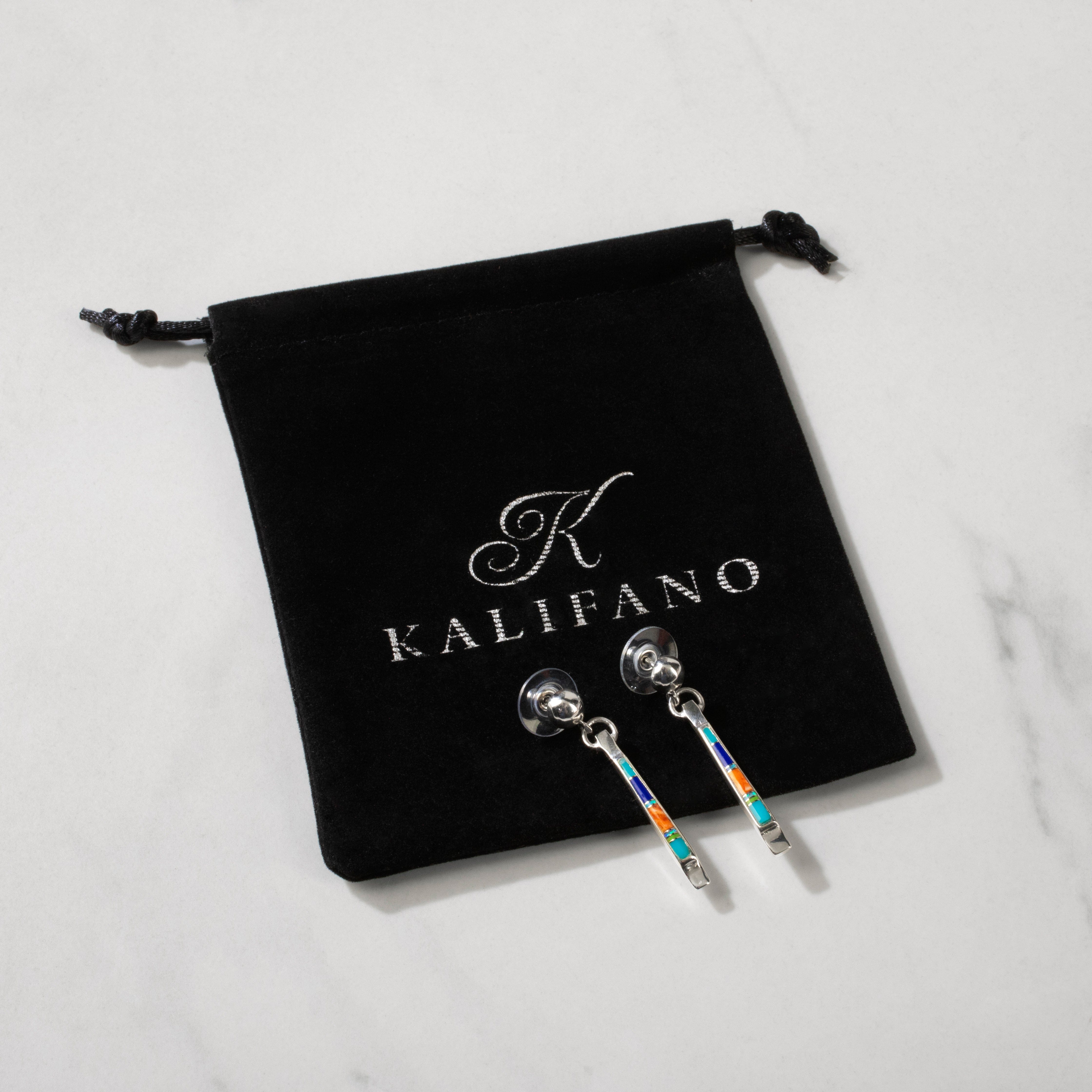 Kalifano Southwest Silver Jewelry Multi Gem Dangle 925 Sterling Silver USA Handmade Earrings with Stud Backing NME.0904.MT