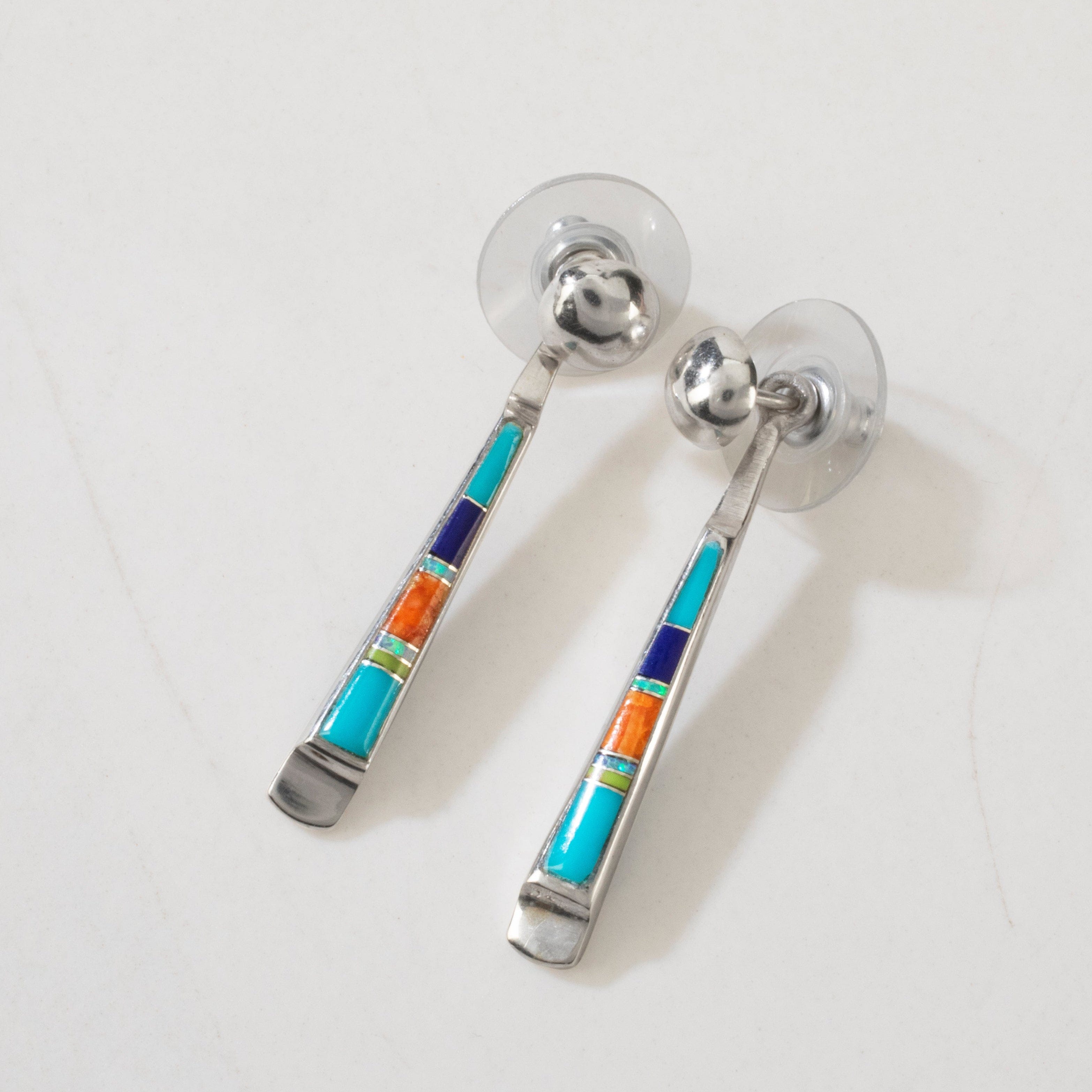 Kalifano Southwest Silver Jewelry Multi Gem & Denim Lapis Reversible USA Handmade 925 Sterling Silver Earrings with Stud Backing NME.0905.MTDL
