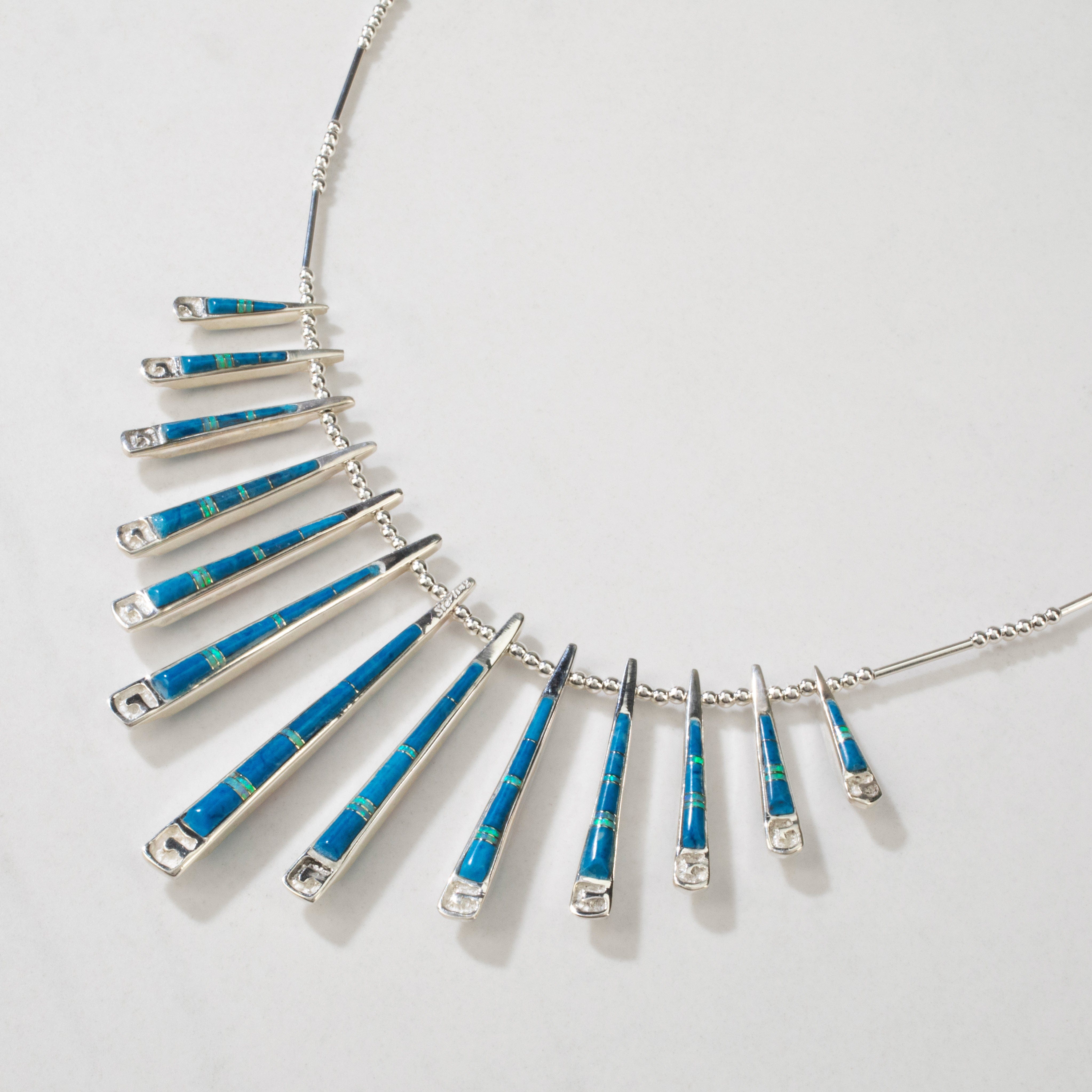 Kalifano Southwest Silver Jewelry Multi Gem & Denim Lapis Reversible USA Handmade 925 Sterling Silver Necklace NMN.0905.MTDL