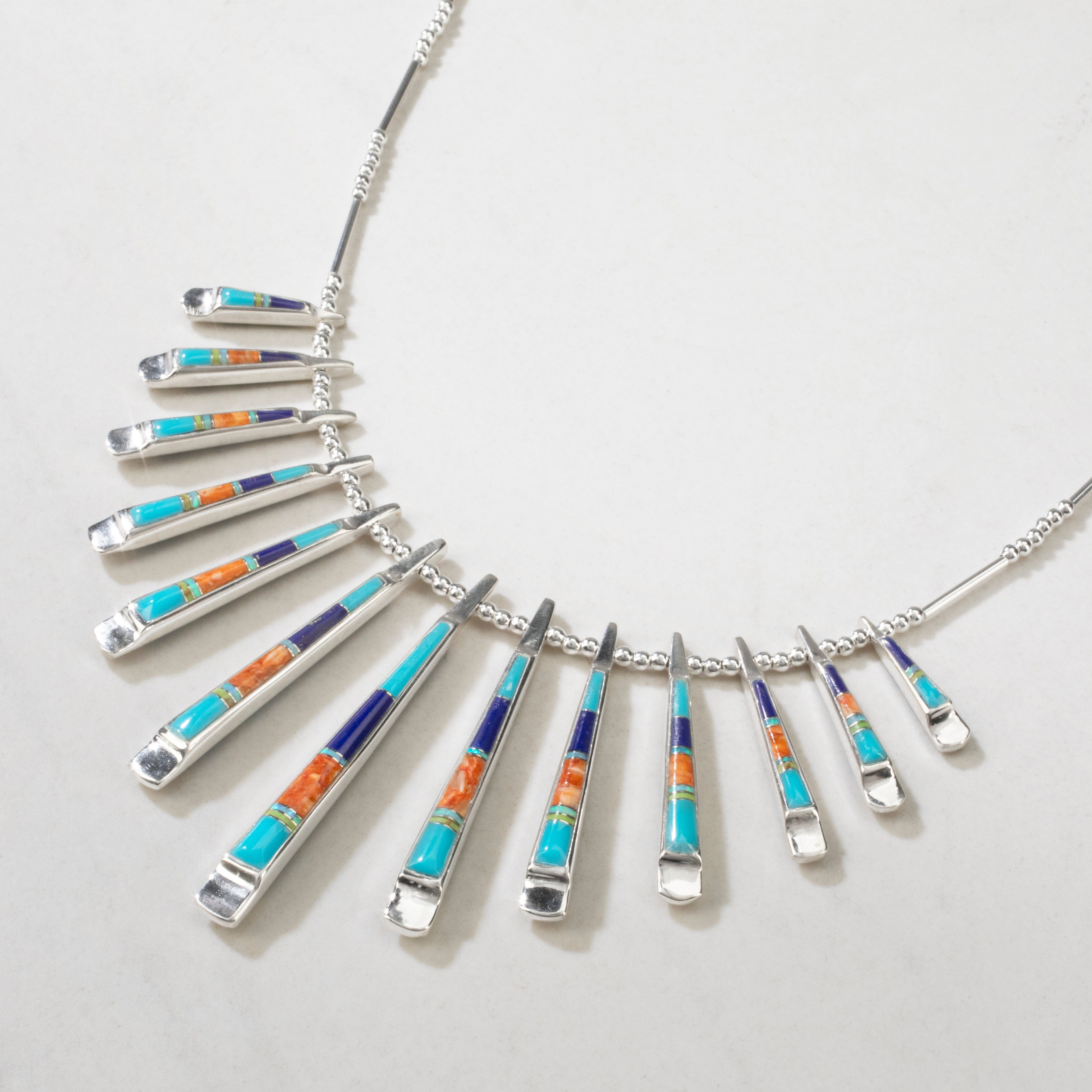 Kalifano Southwest Silver Jewelry Multi Gem & Denim Lapis Reversible USA Handmade 925 Sterling Silver Necklace NMN.0905.MTDL