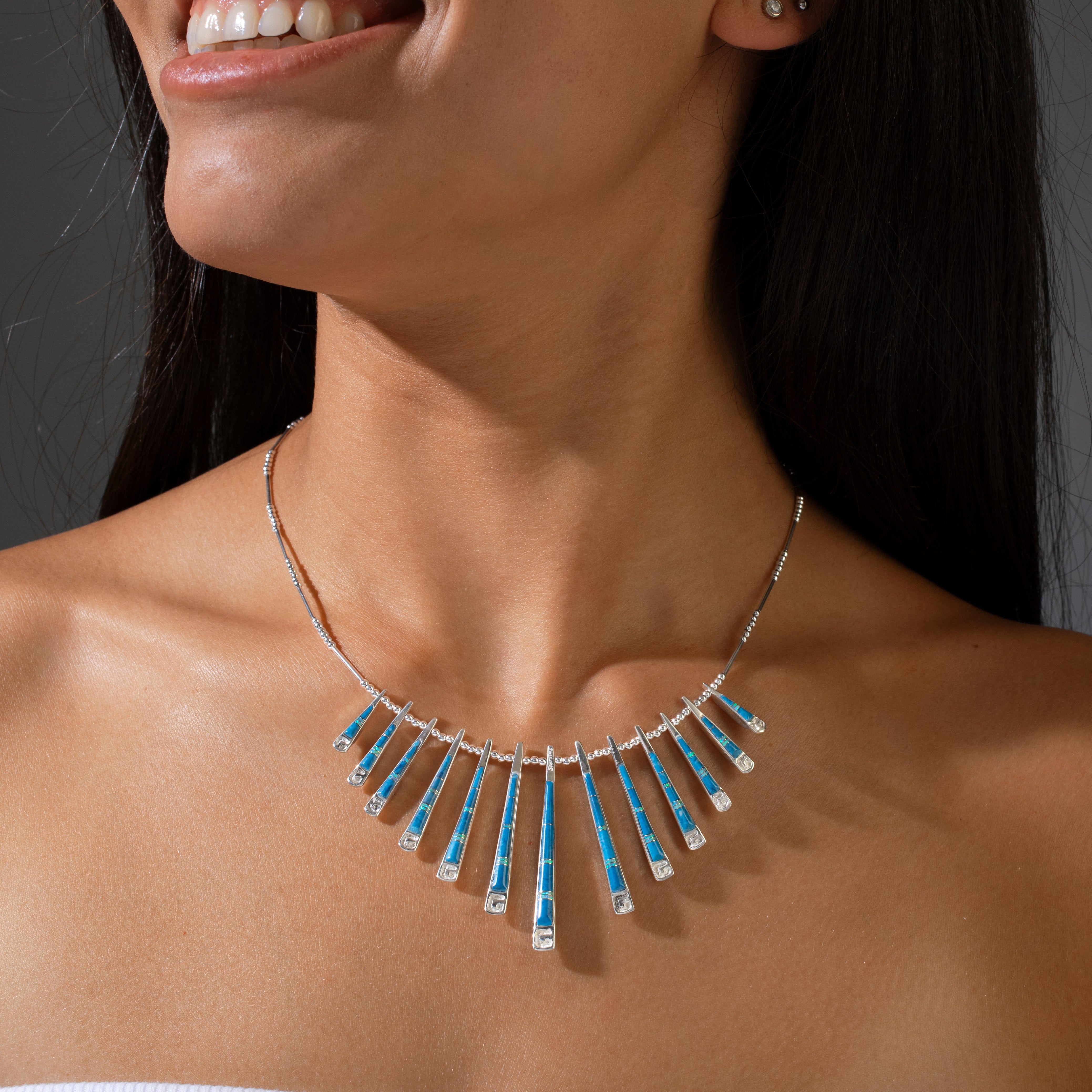 Kalifano Southwest Silver Jewelry Multi Gem & Denim Lapis Reversible USA Handmade 925 Sterling Silver Necklace NMN.0905.MTDL